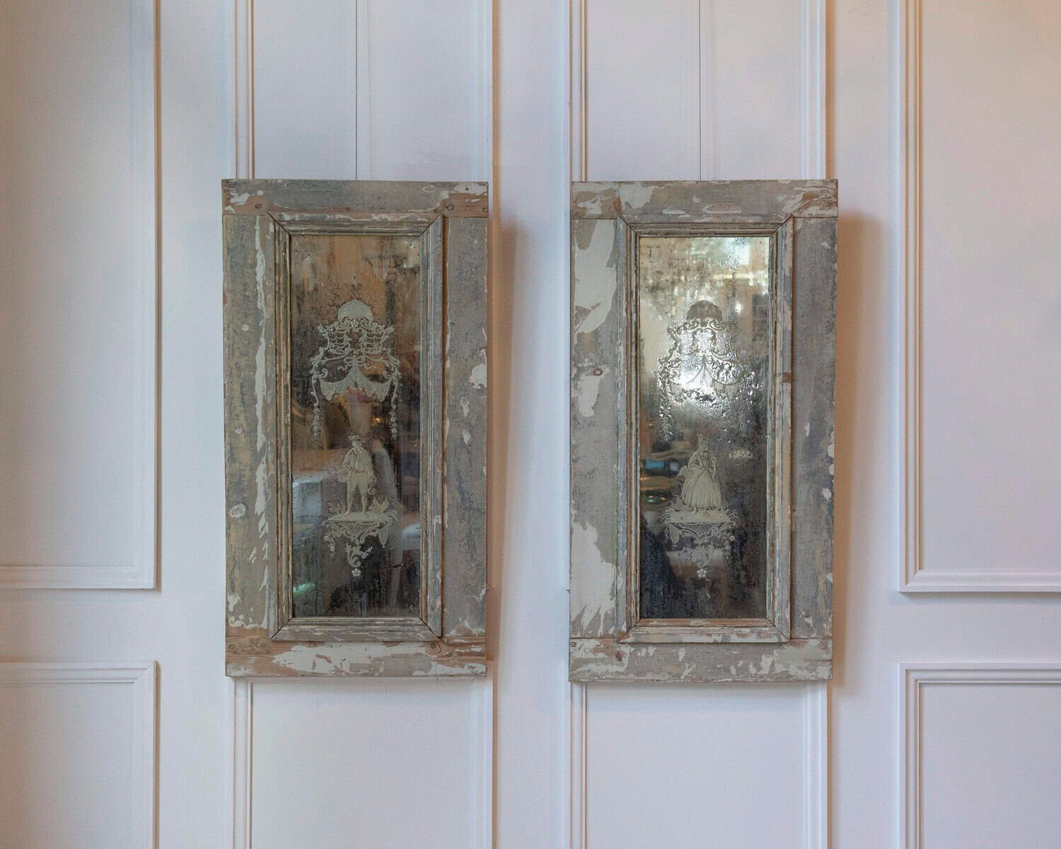 Pair of 19th Century Italian Engraved Mirrors with Original Paint - JAA