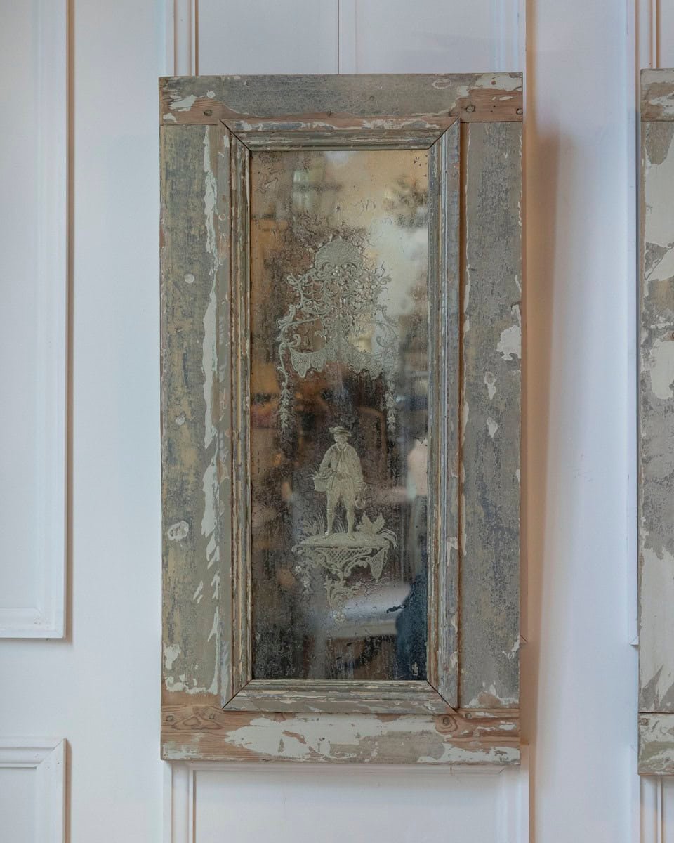 Pair of 19th Century Italian Engraved Mirrors with Original Paint - JAA