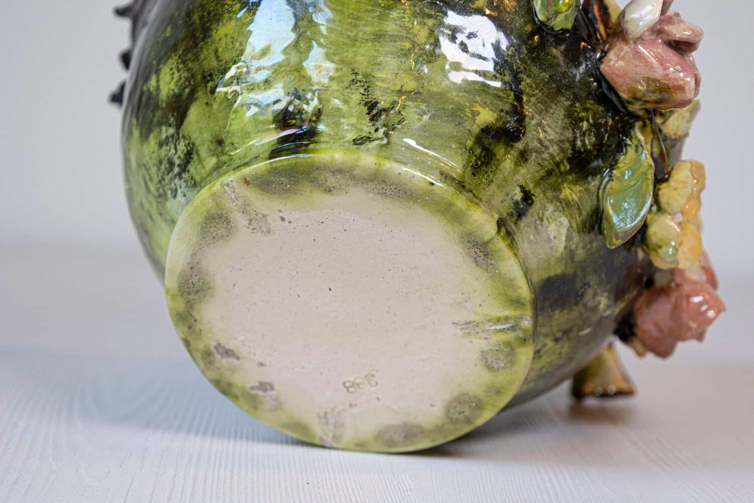 French 19th Century Barbotine Covered Bowl with Bird and Bird Nest Décor - JAA