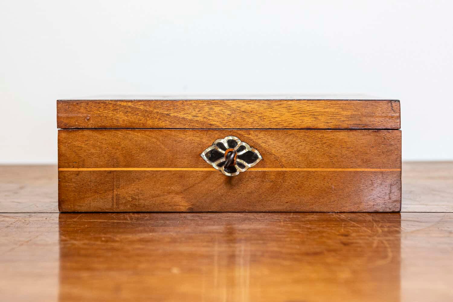 Danish 19th Century Walnut Jewelry Box with Inlaid Floral Motif, Circa 1880 - JAA