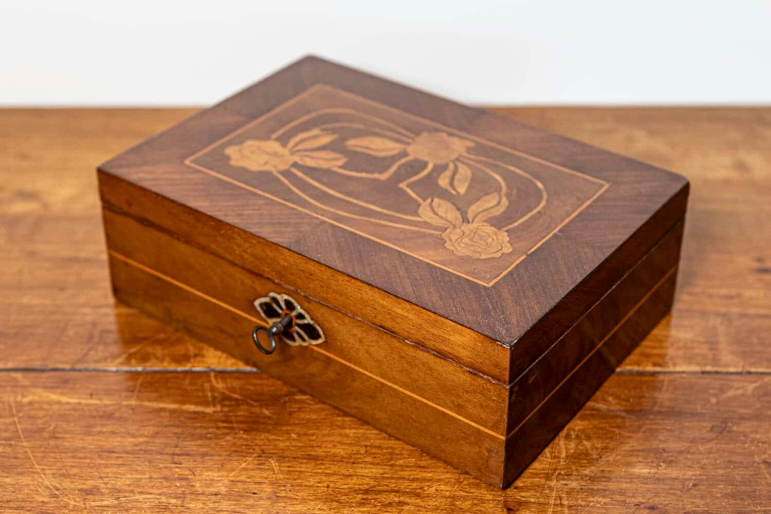 Danish 19th Century Walnut Jewelry Box with Inlaid Floral Motif, Circa 1880 - JAA