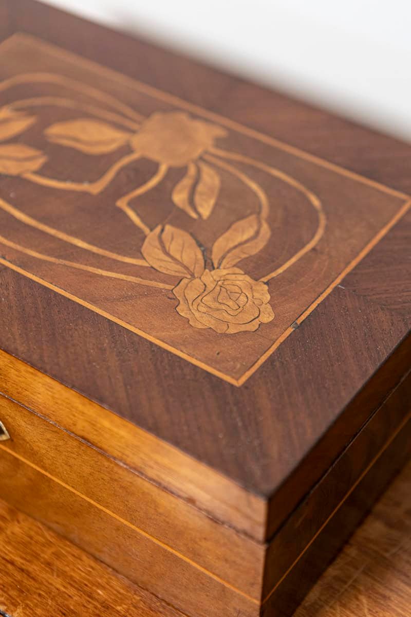 Danish 19th Century Walnut Jewelry Box with Inlaid Floral Motif, Circa 1880 - JAA