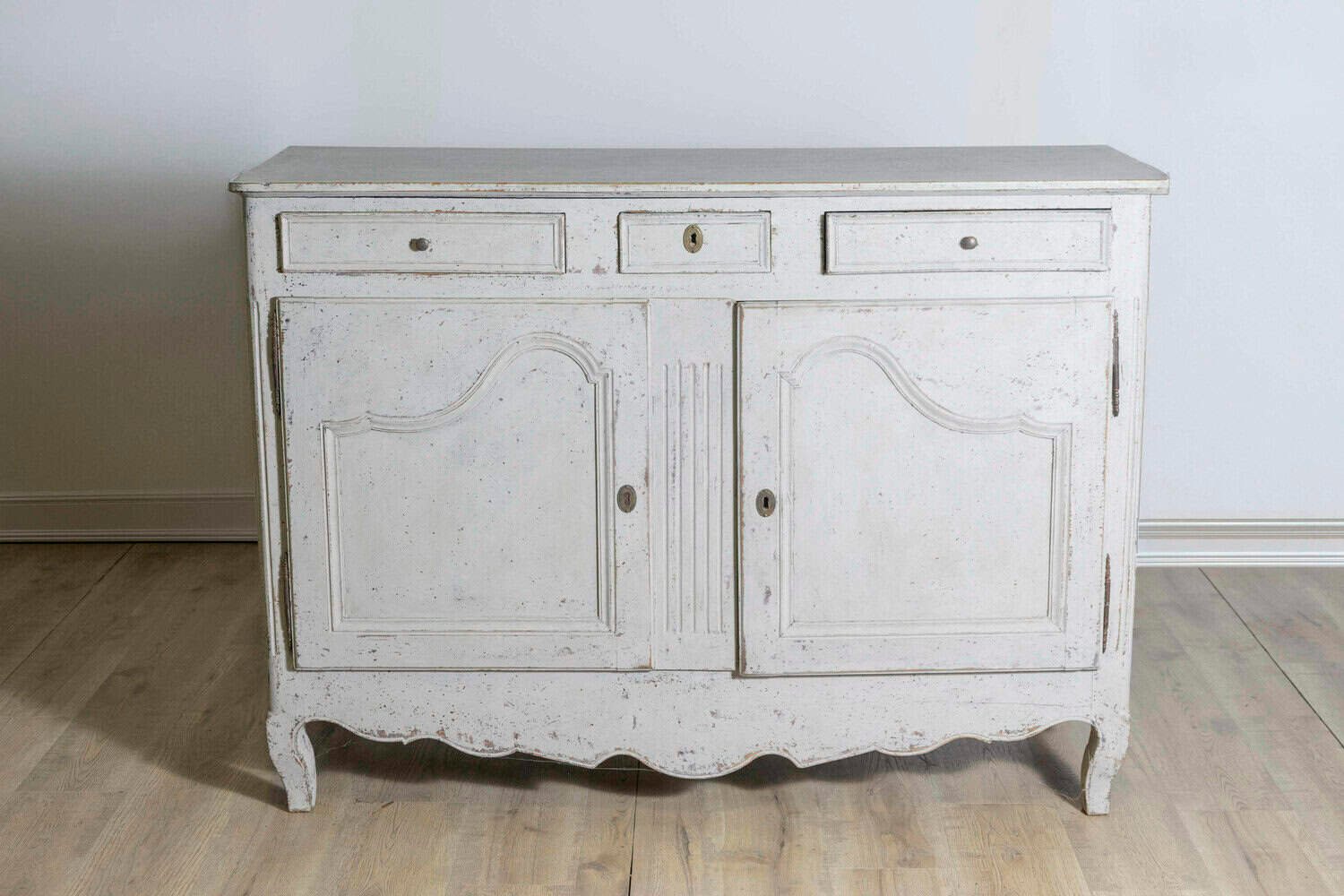 French 19th Century Painted Buffet with Drawers, Doors and Distressed Finish - JAA