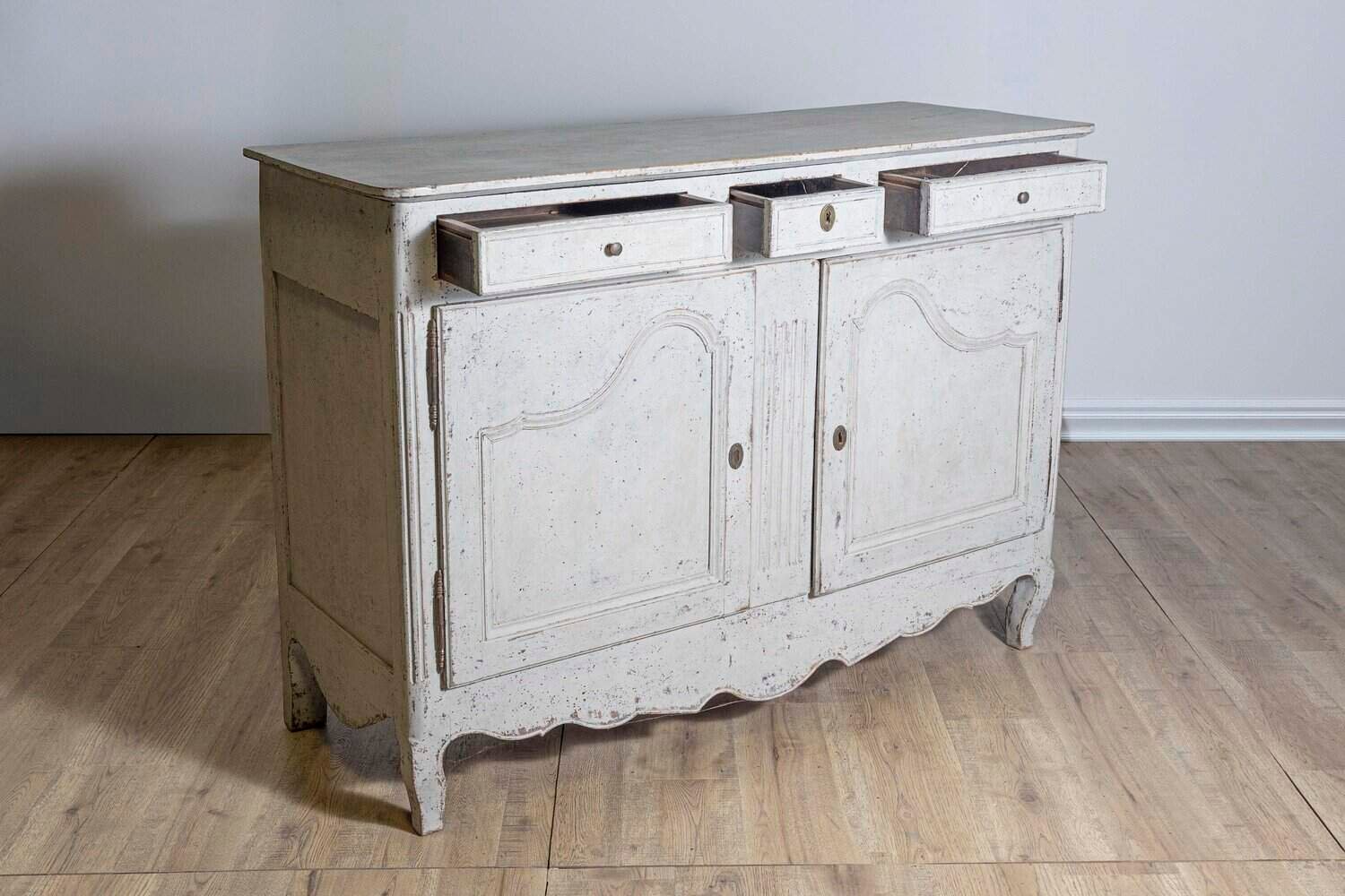 French 19th Century Painted Buffet with Drawers, Doors and Distressed Finish - JAA