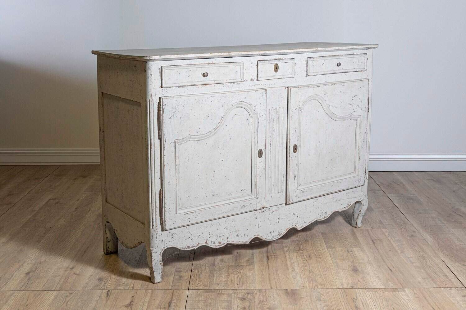 French 19th Century Painted Buffet with Drawers, Doors and Distressed Finish - JAA