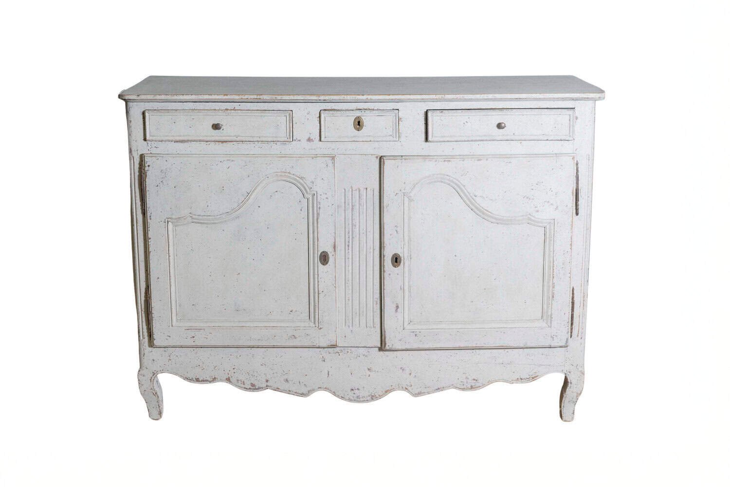 French 19th Century Painted Buffet with Drawers, Doors and Distressed Finish - JAA