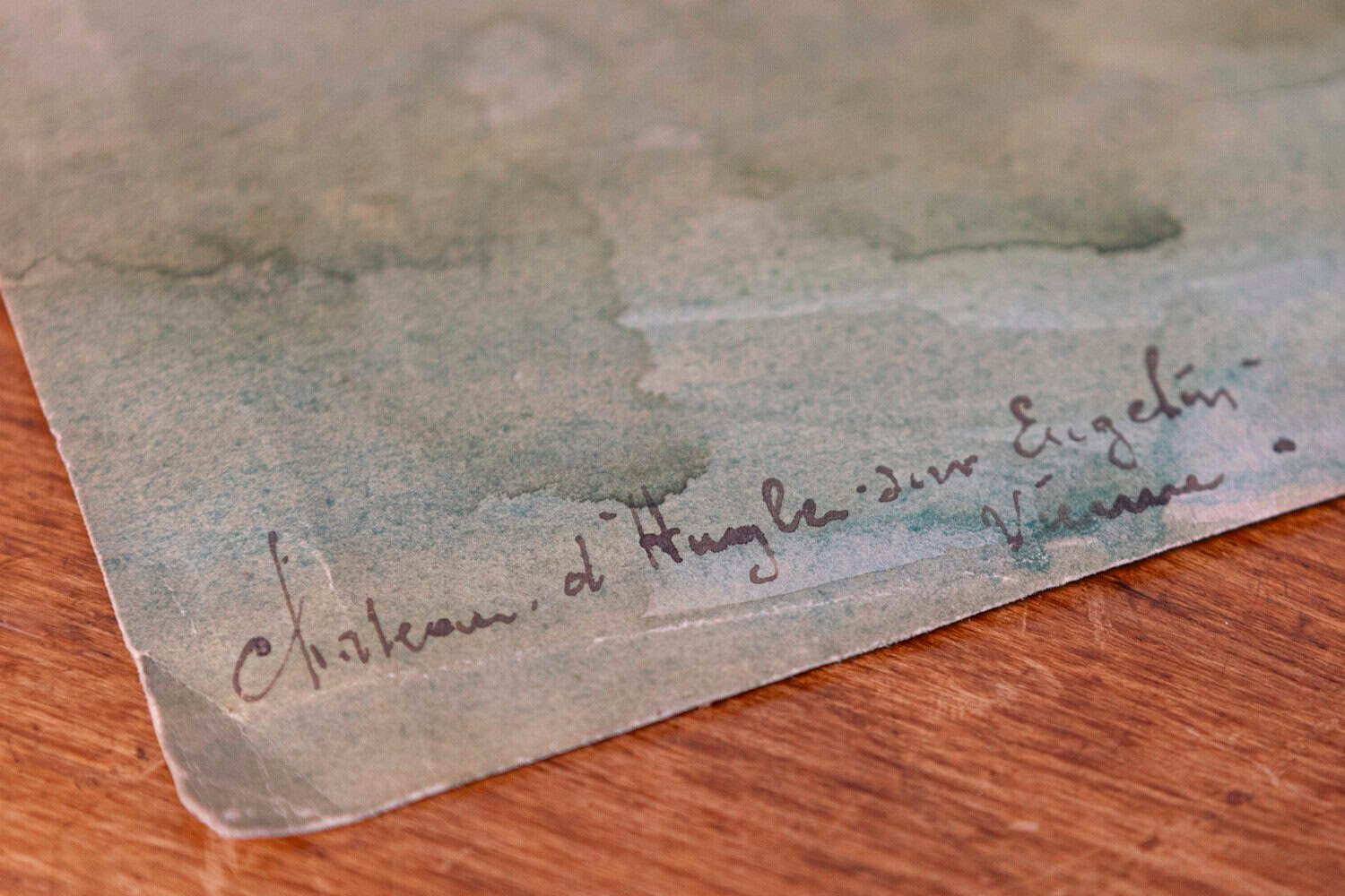 French Watercolor on Paper Painting of a Medieval Château along the Vienne River - JAA