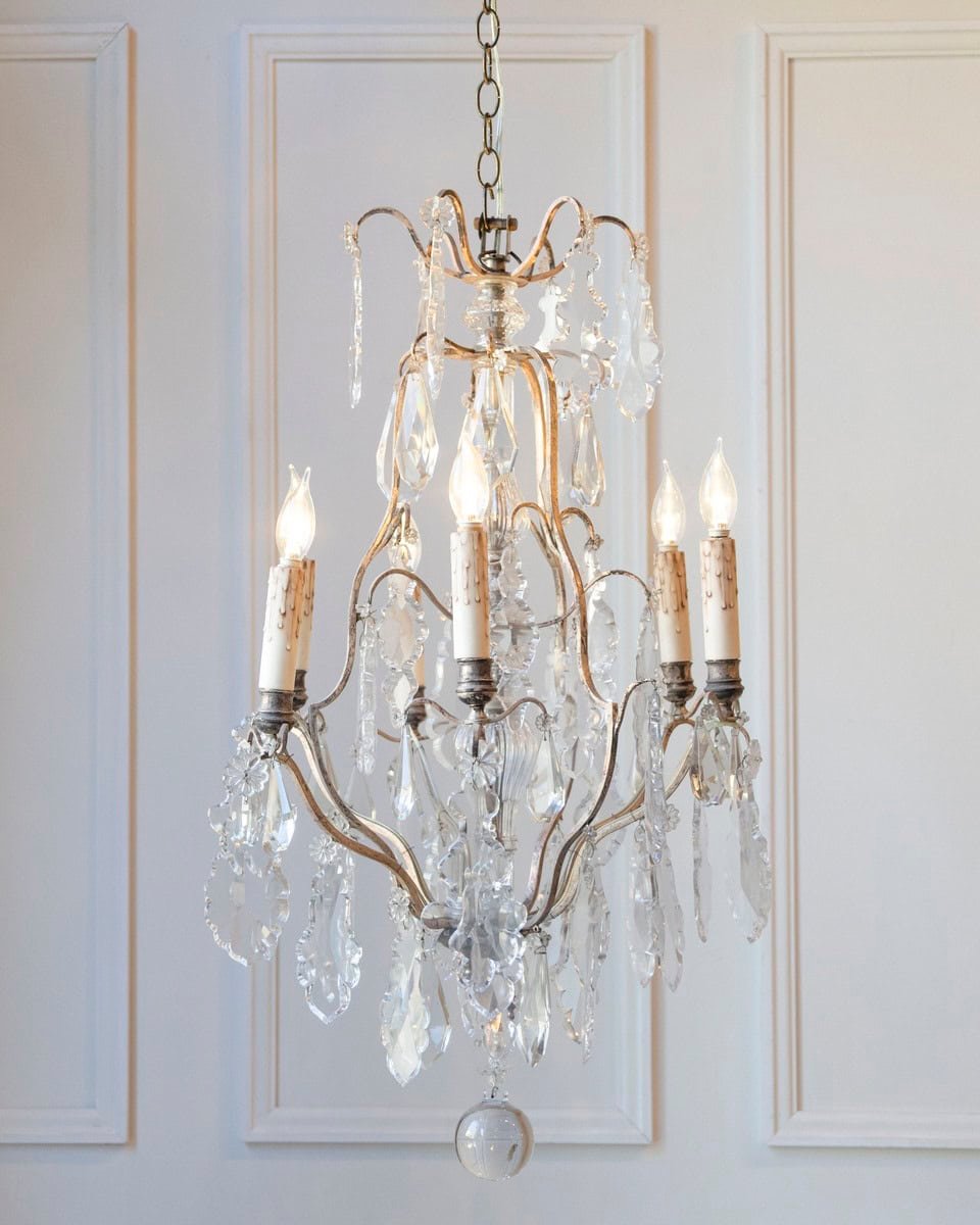 French 19th Century Six-Light Crystal Chandelier with Silvered Armature - JAA