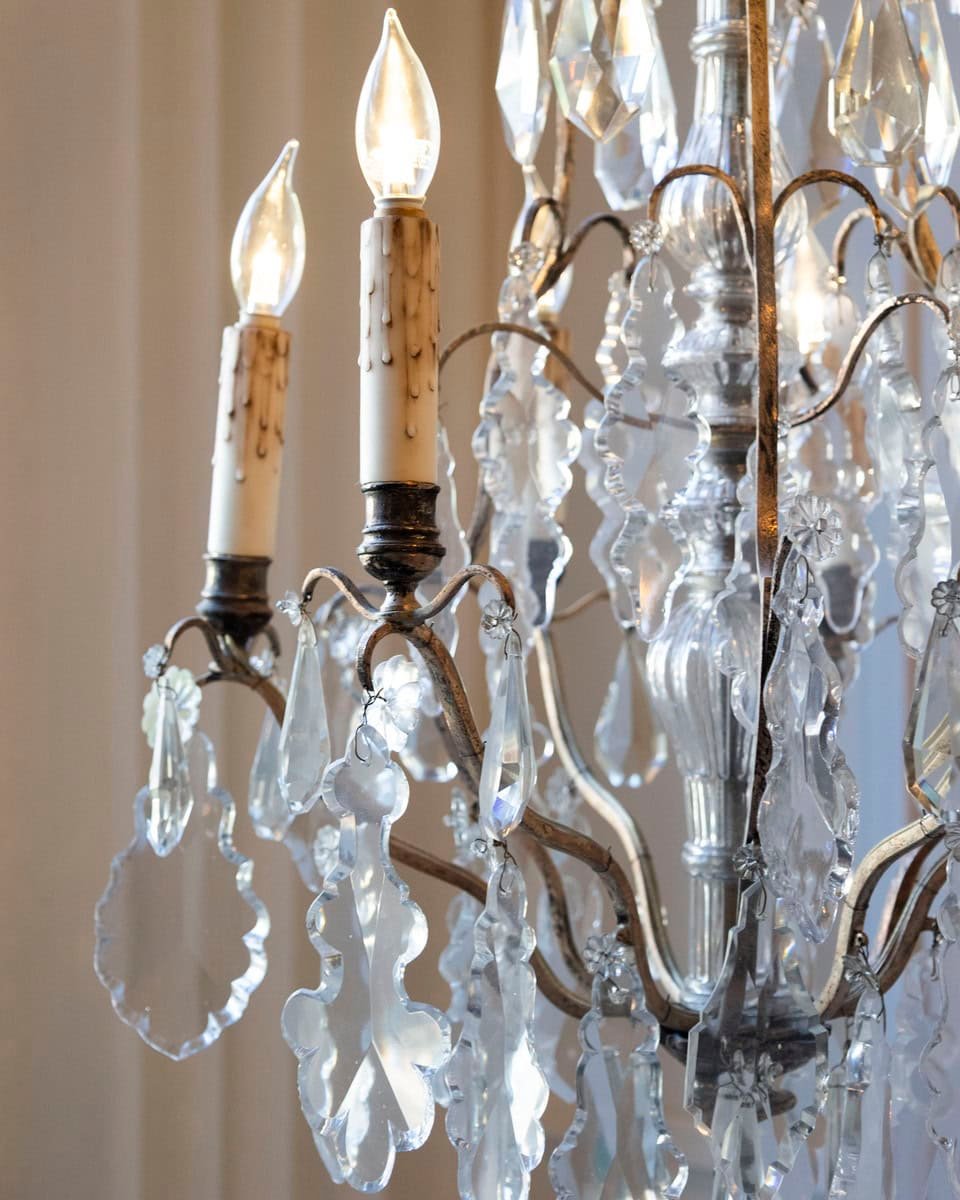 French 19th Century Six-Light Crystal Chandelier with Silvered Armature - JAA