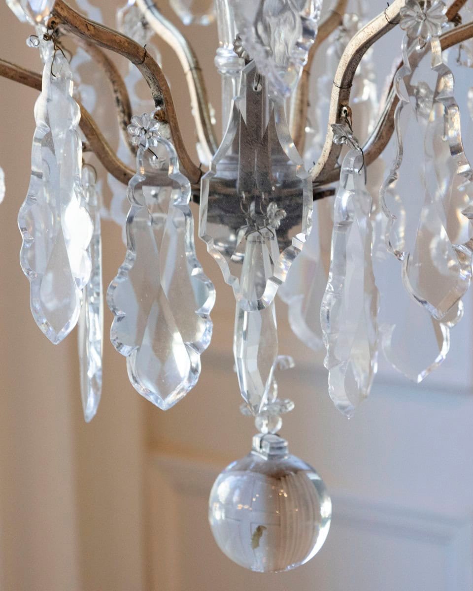 French 19th Century Six-Light Crystal Chandelier with Silvered Armature - JAA