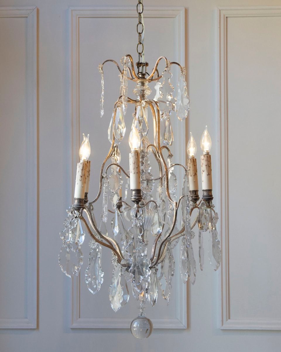 French 19th Century Six-Light Crystal Chandelier with Silvered Armature - JAA