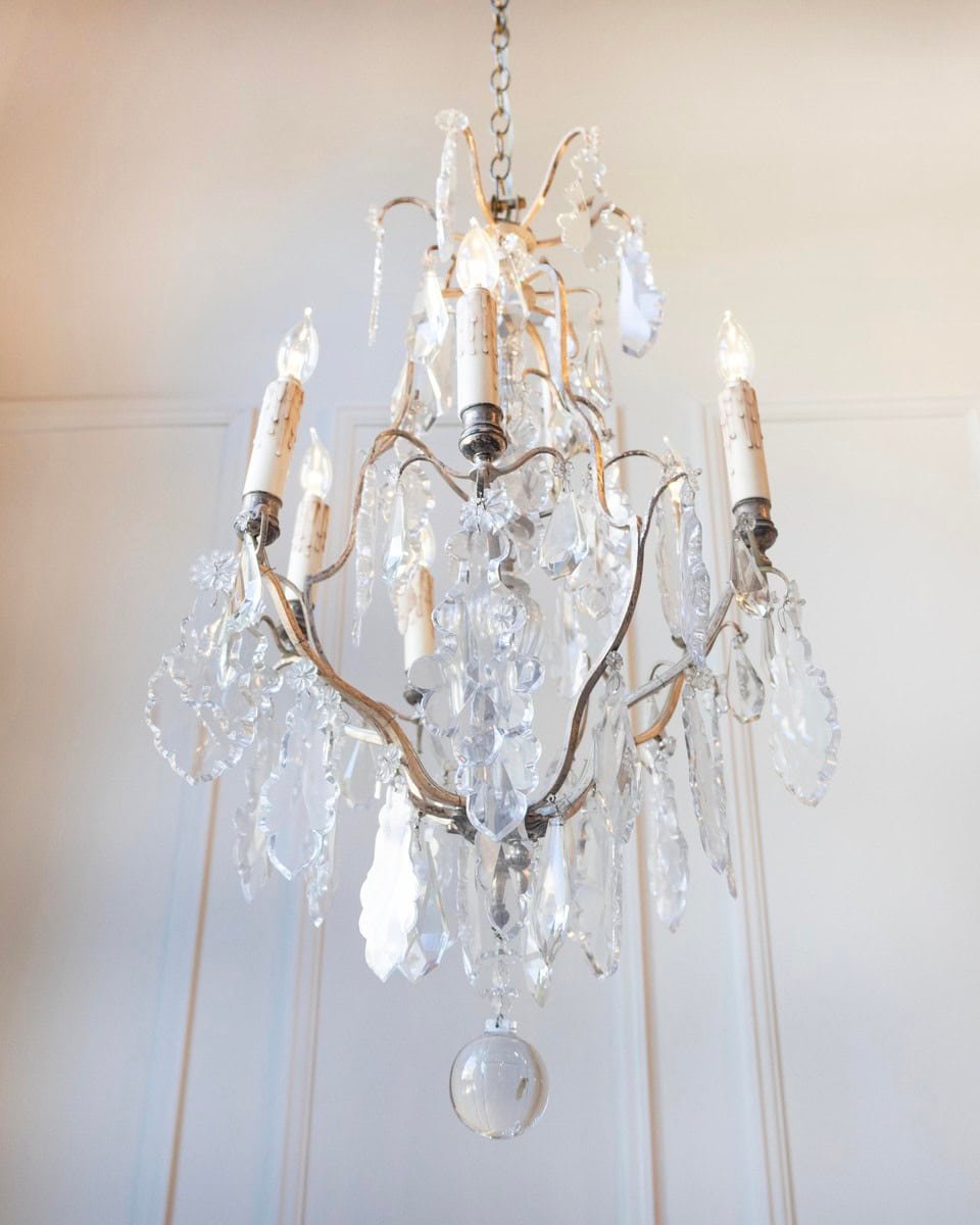 French 19th Century Six-Light Crystal Chandelier with Silvered Armature - JAA