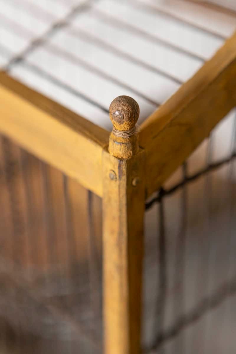 French Early 20th Century Yellow-Painted Wood and Iron Birdcage in House Form with Pitched Roof - JAA