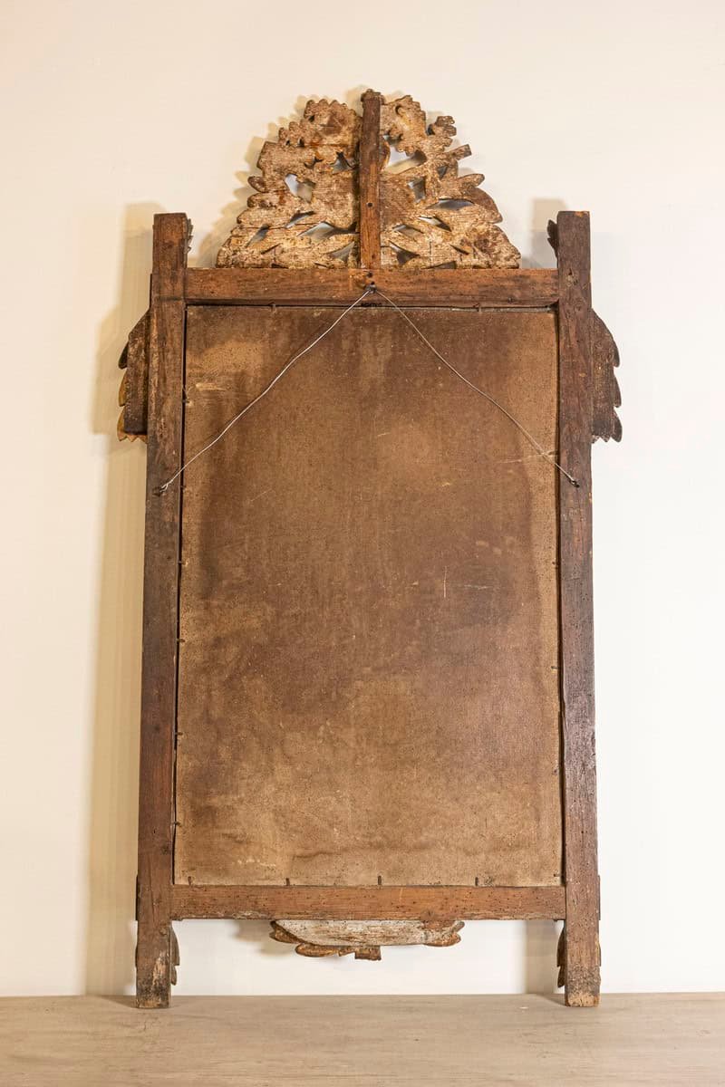 French 1790s Louis XVI Giltwood Wall Mirror with Carved Gardening Crest - JAA
