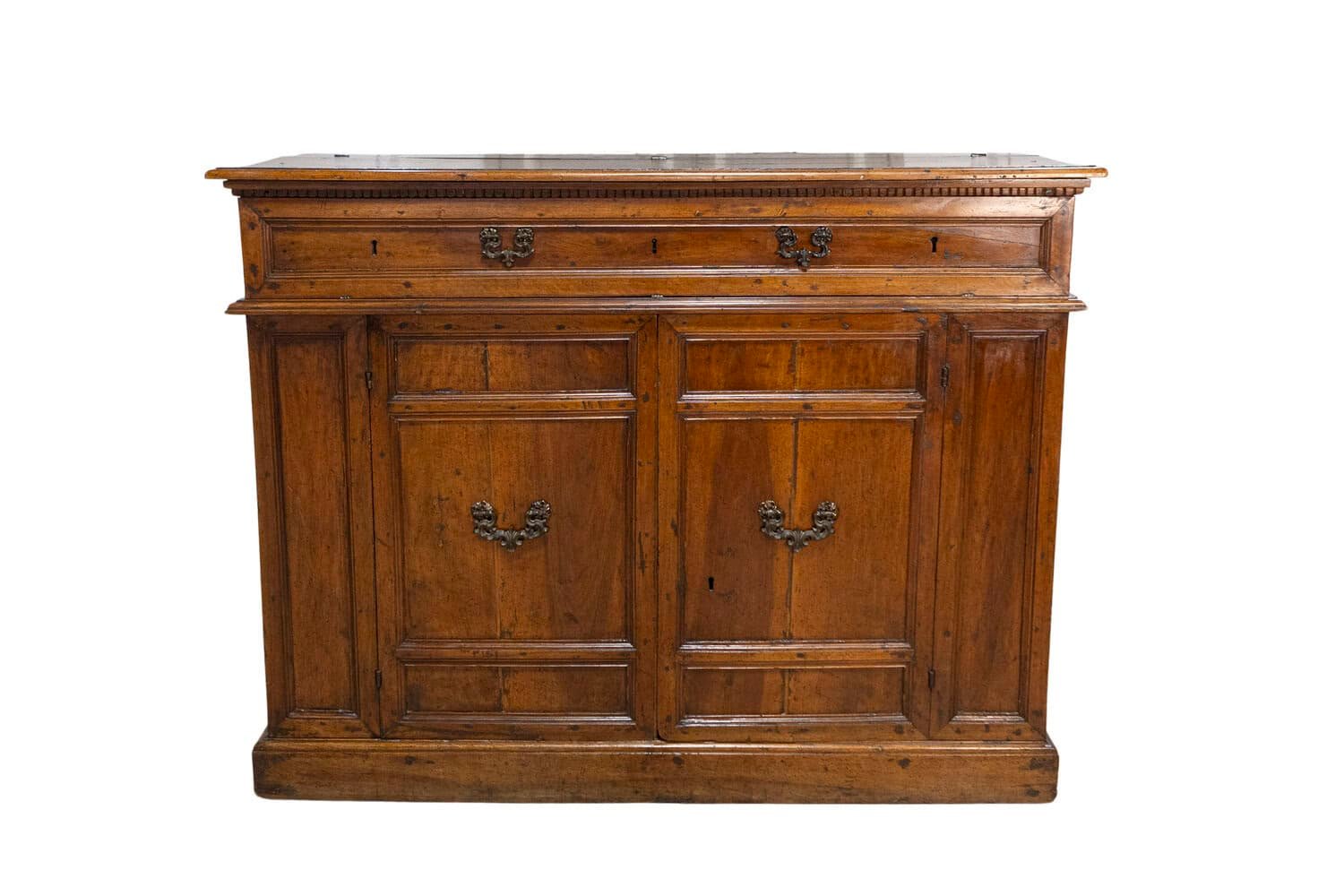 Italian 17th Century Walnut Buffet with Drop Front, Hidden Drawers and Two Doors - JAA