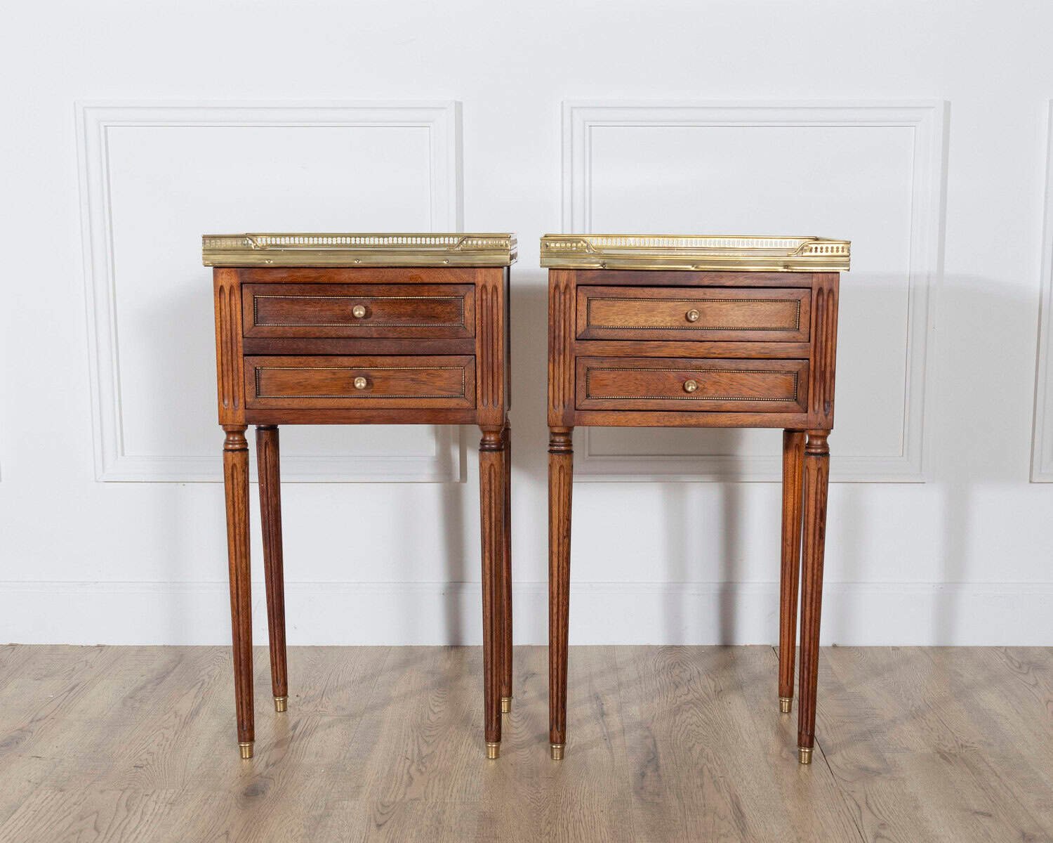 Pair of Louis XVI-Style Mahogany Bedside Tables with Marble Tops - JAA