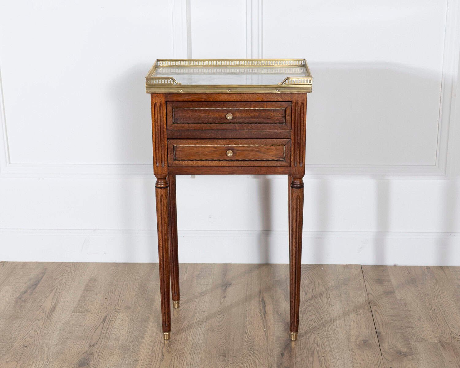 Pair of Louis XVI-Style Mahogany Bedside Tables with Marble Tops - JAA