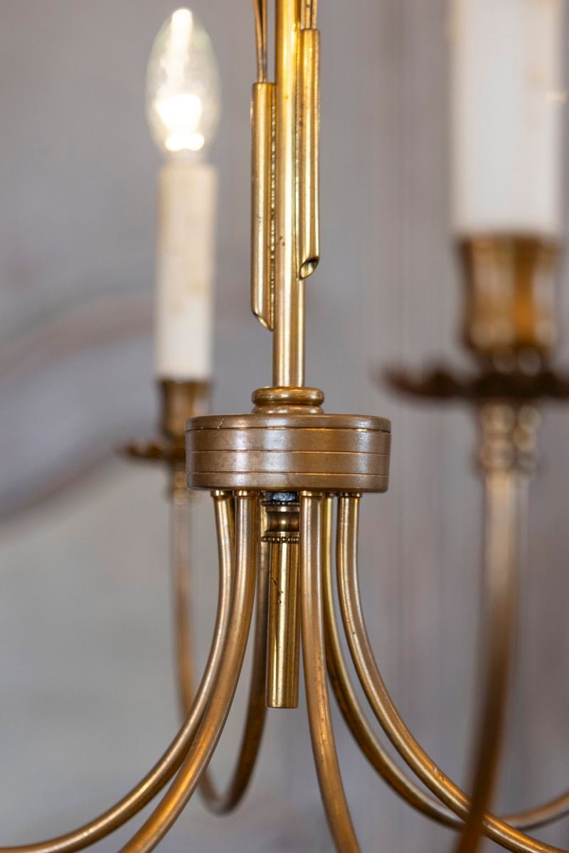 French Gilt Metal Maison Charles Inspired Six-Light Chandelier with Swoop Arms - JAA