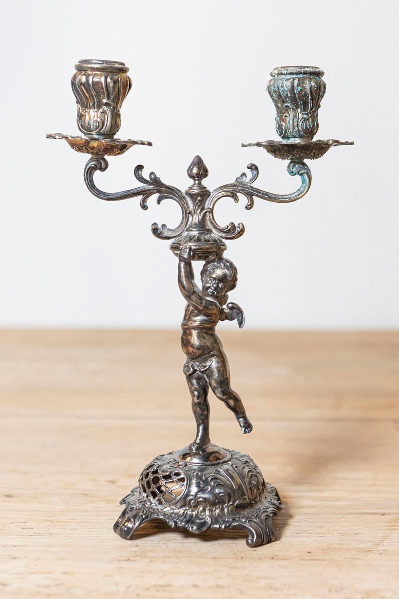 Pair of German Late 19th Century Jugendstil Silver Plated WMF Cherub Candelabras - JAA