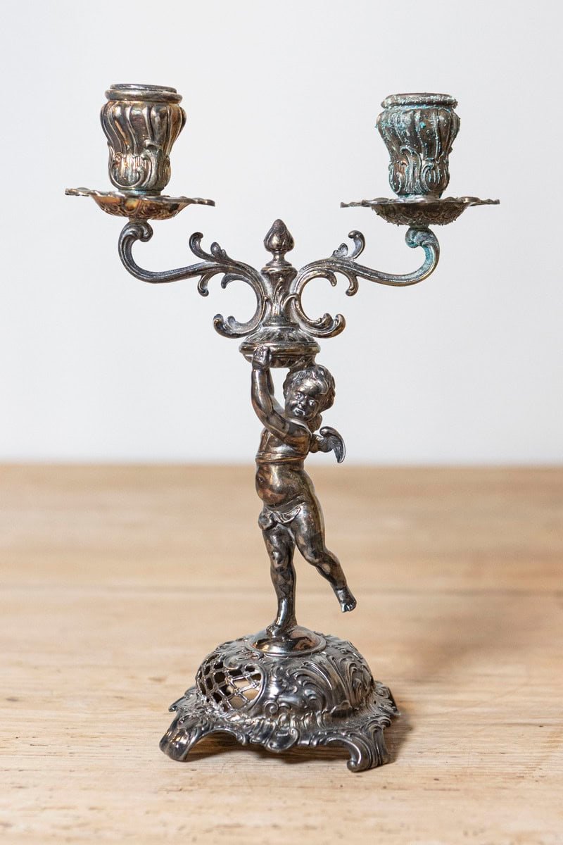 Pair of German Late 19th Century Jugendstil Silver Plated WMF Cherub Candelabras - JAA