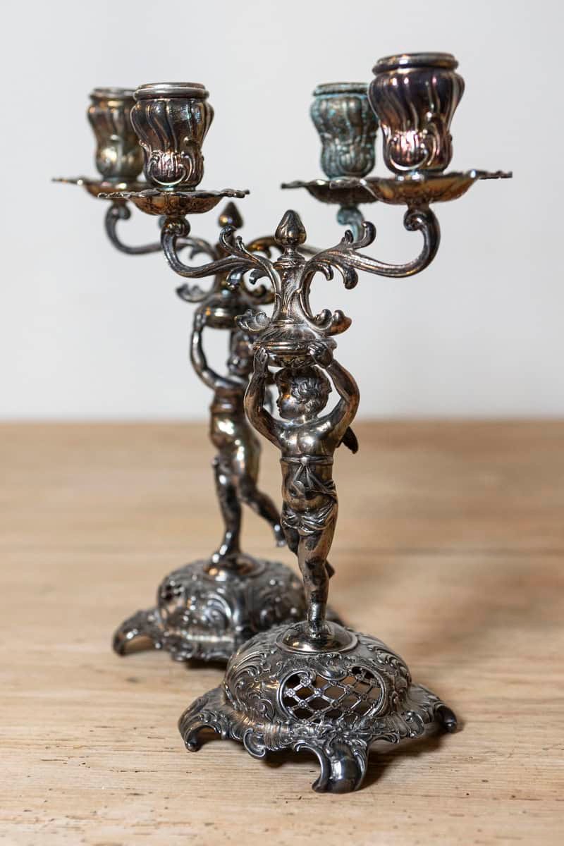 Pair of German Late 19th Century Jugendstil Silver Plated WMF Cherub Candelabras - JAA