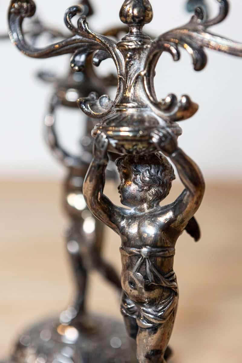 Pair of German Late 19th Century Jugendstil Silver Plated WMF Cherub Candelabras - JAA