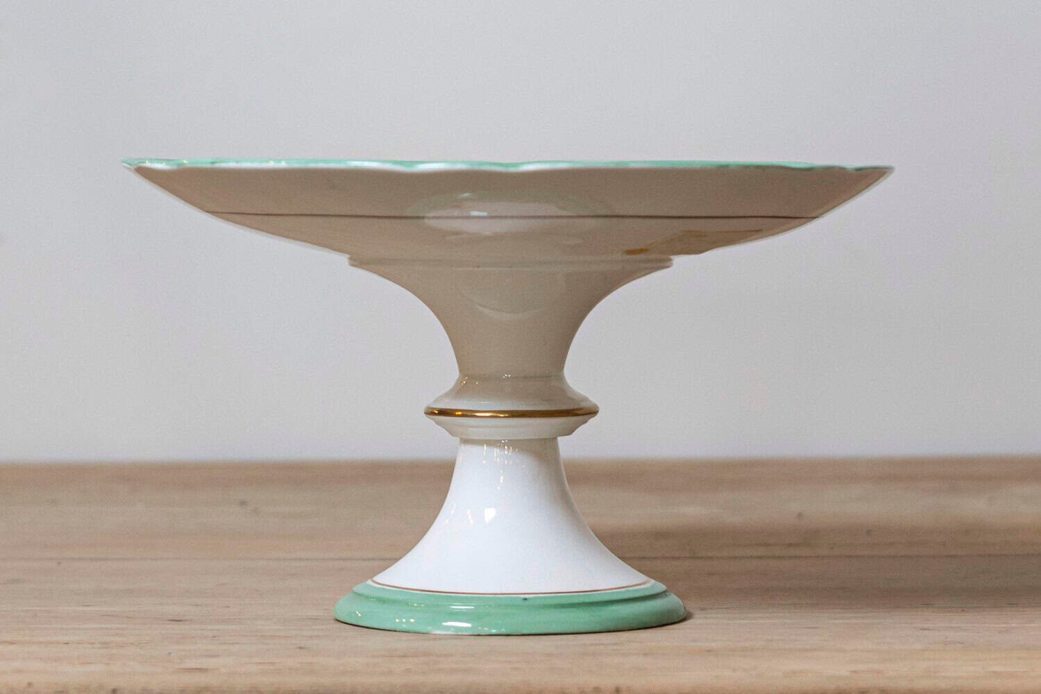 English Victorian 1880s Botanical Compote with Roses, Green and Gold Accents - JAA