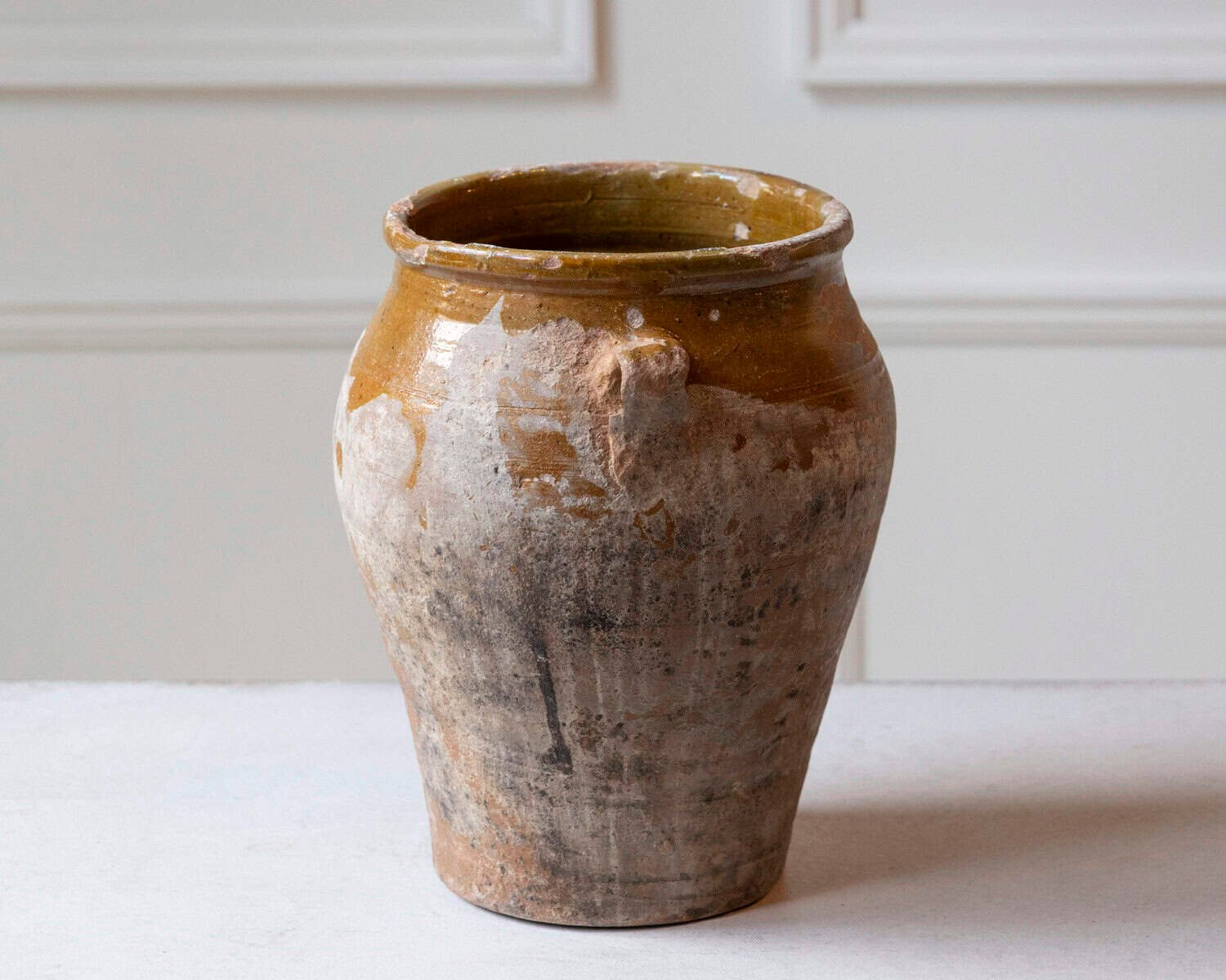 Spanish 19th Century Terracotta Jar with Ochre Glaze and Weathered Patina - JAA