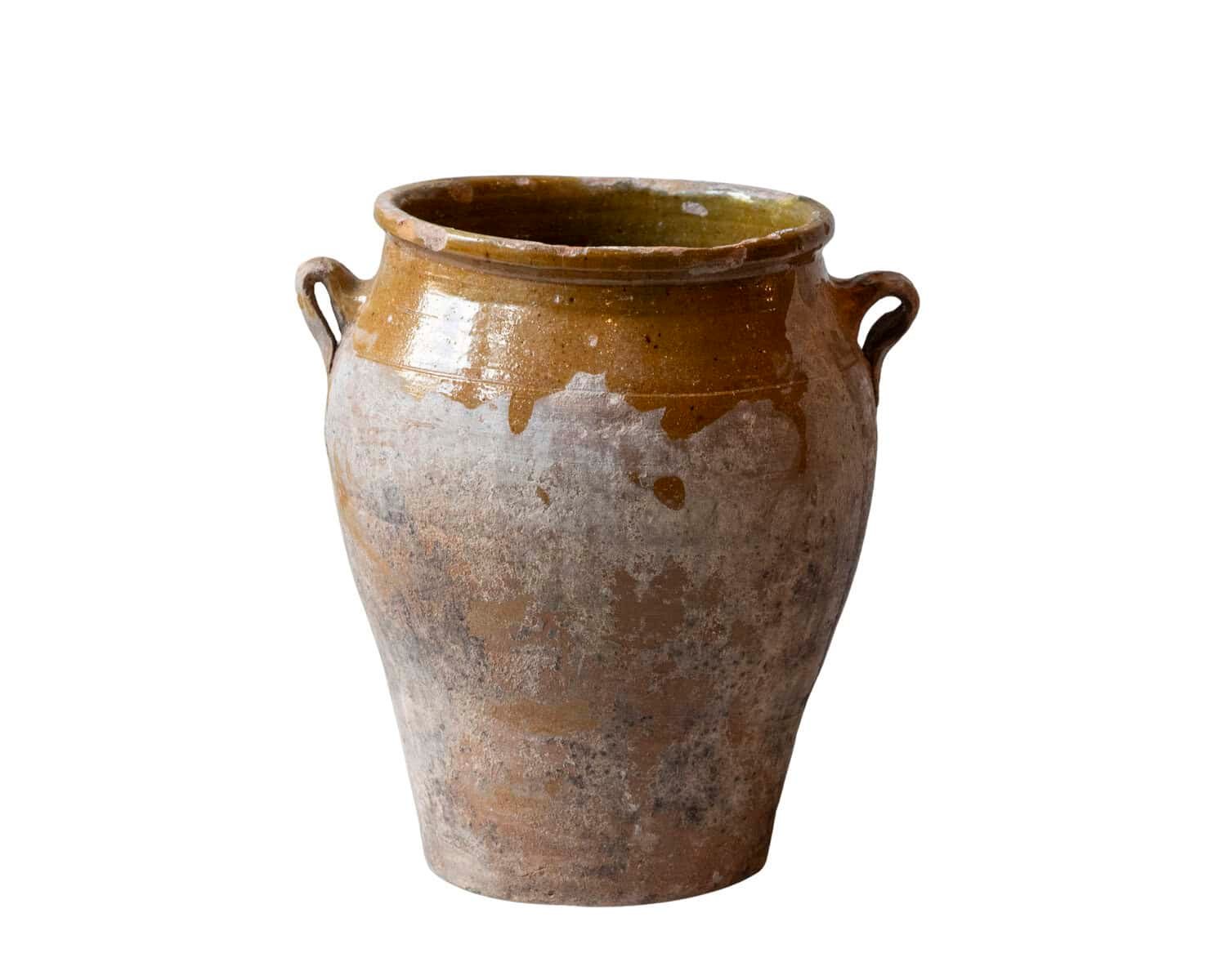 Spanish 19th Century Terracotta Jar with Ochre Glaze and Weathered Patina