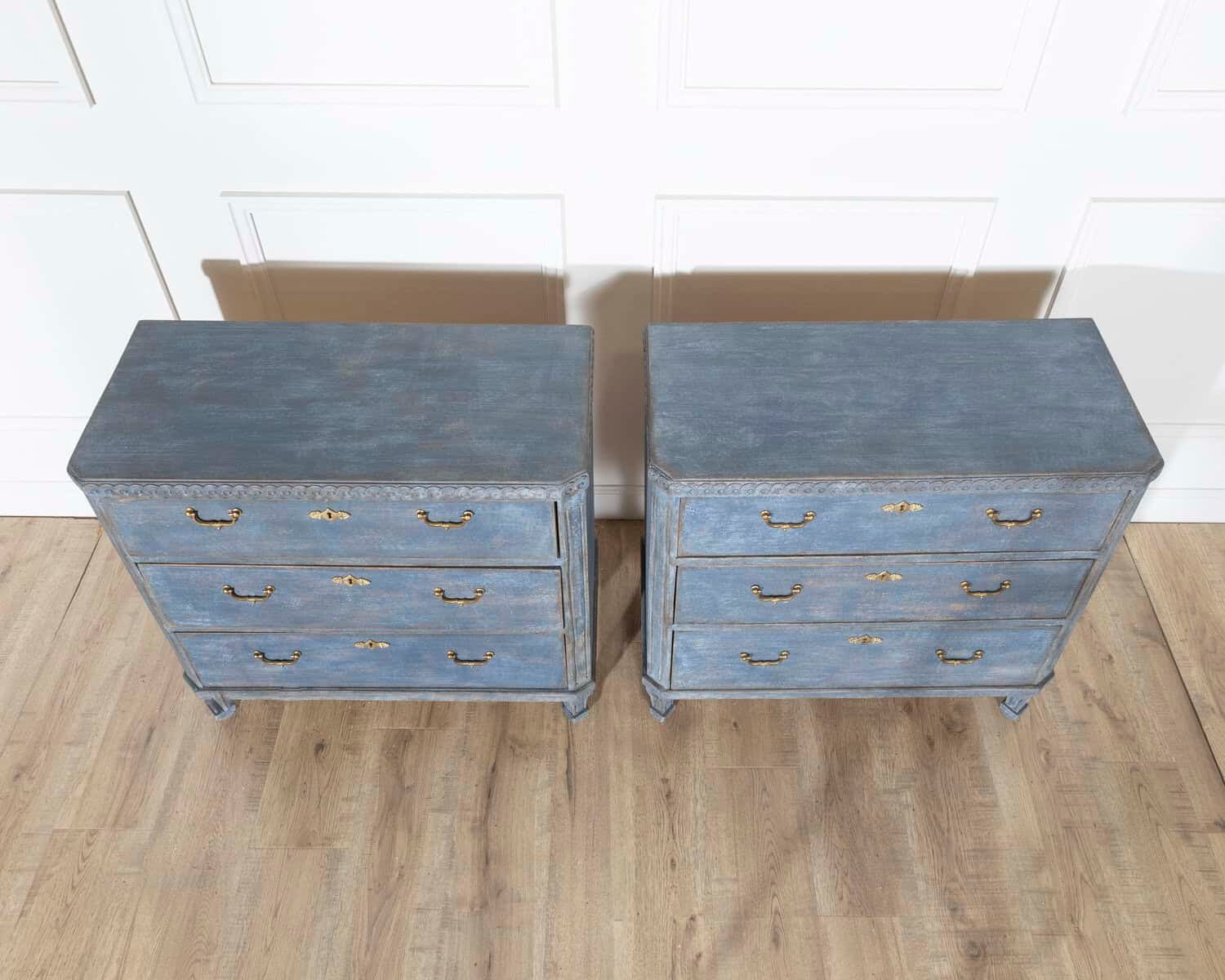 Pair of Swedish Blue Painted Chests of Drawers, circa 1870 - JAA