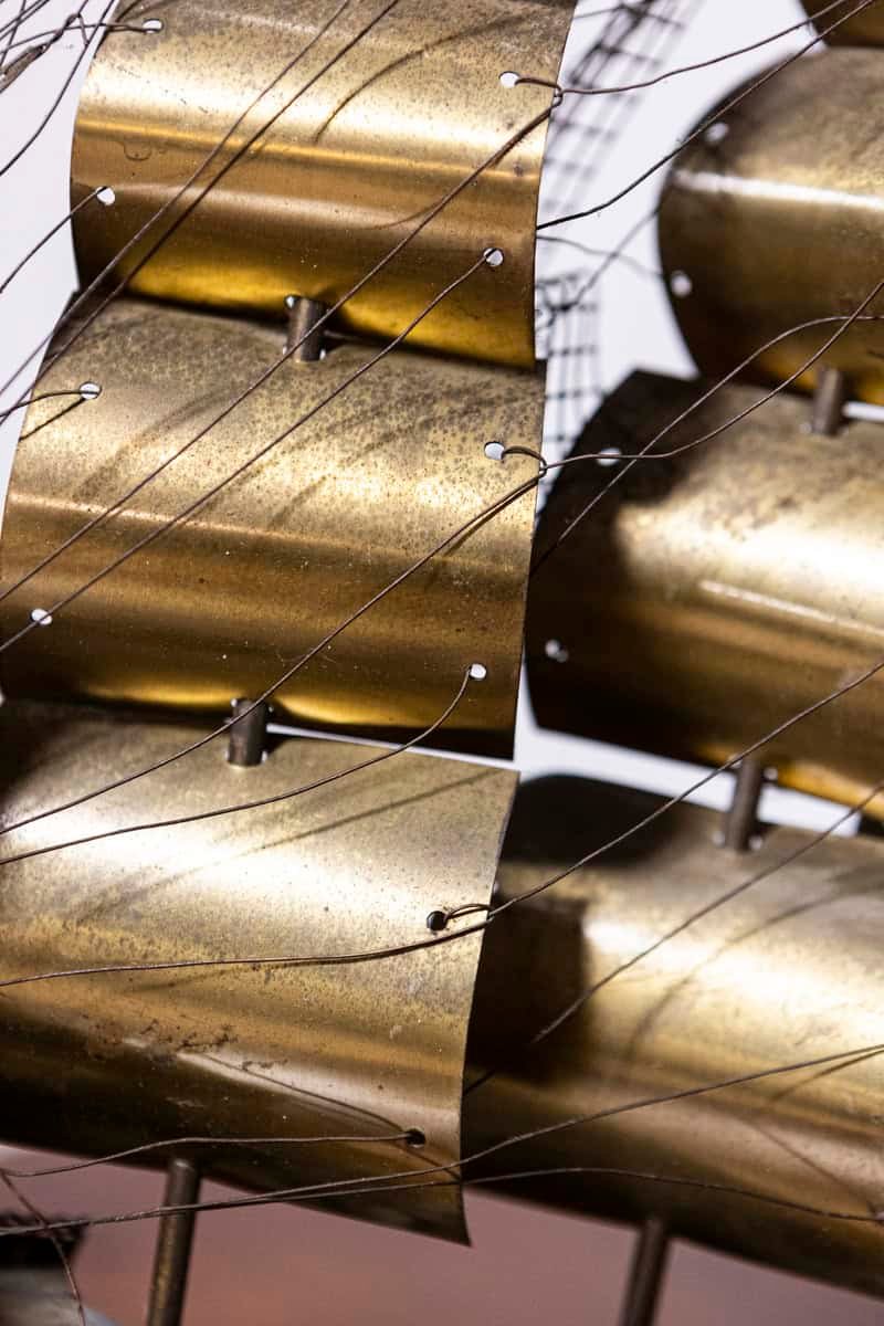 Italian 20th Century Venetian Patinated Brass Four-Masted Model Ship with Female Figurehead on Wooden Stand - JAA