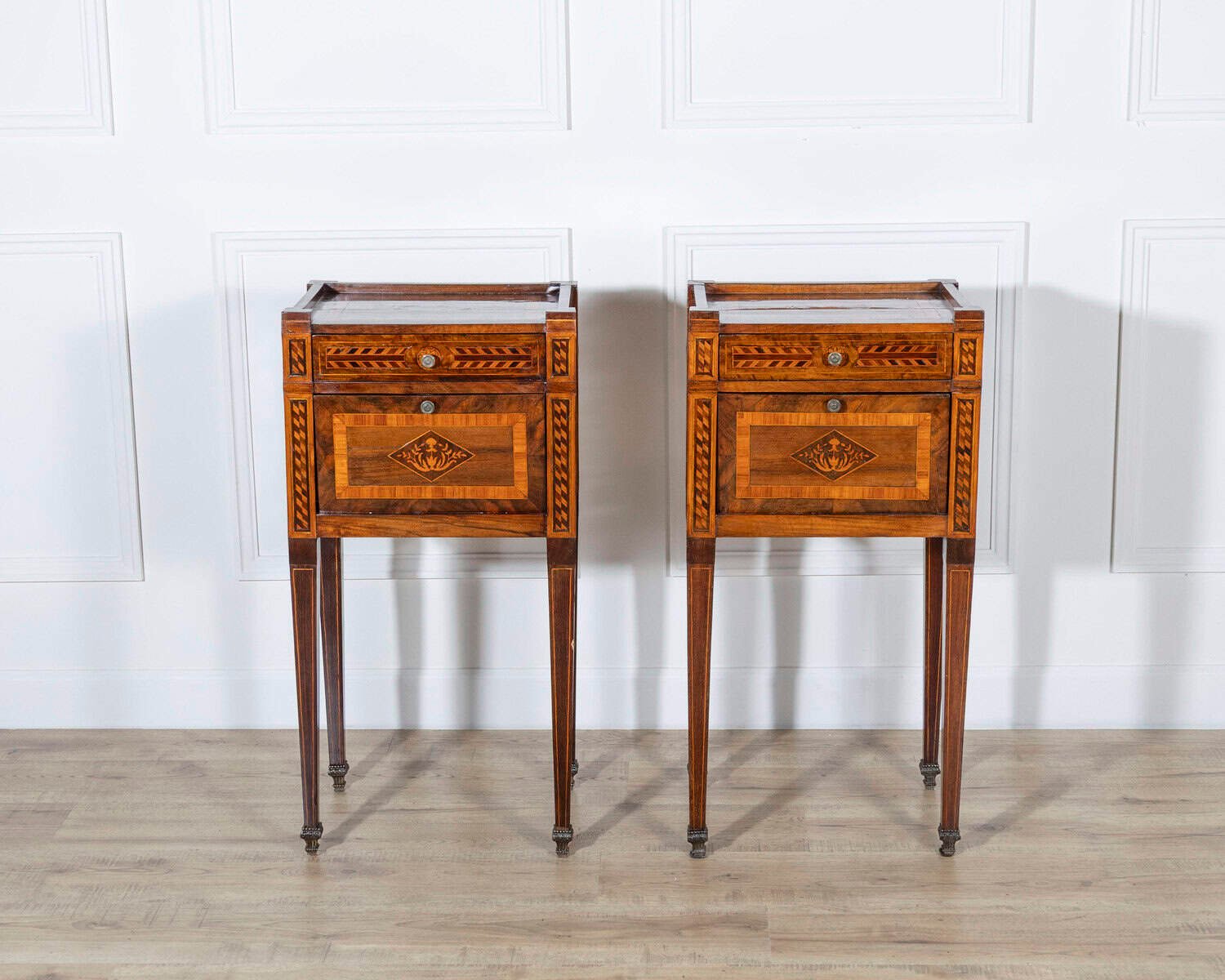 Italian 18th Century Neoclassical Inlaid and Veneered Bedside Tables - JAA