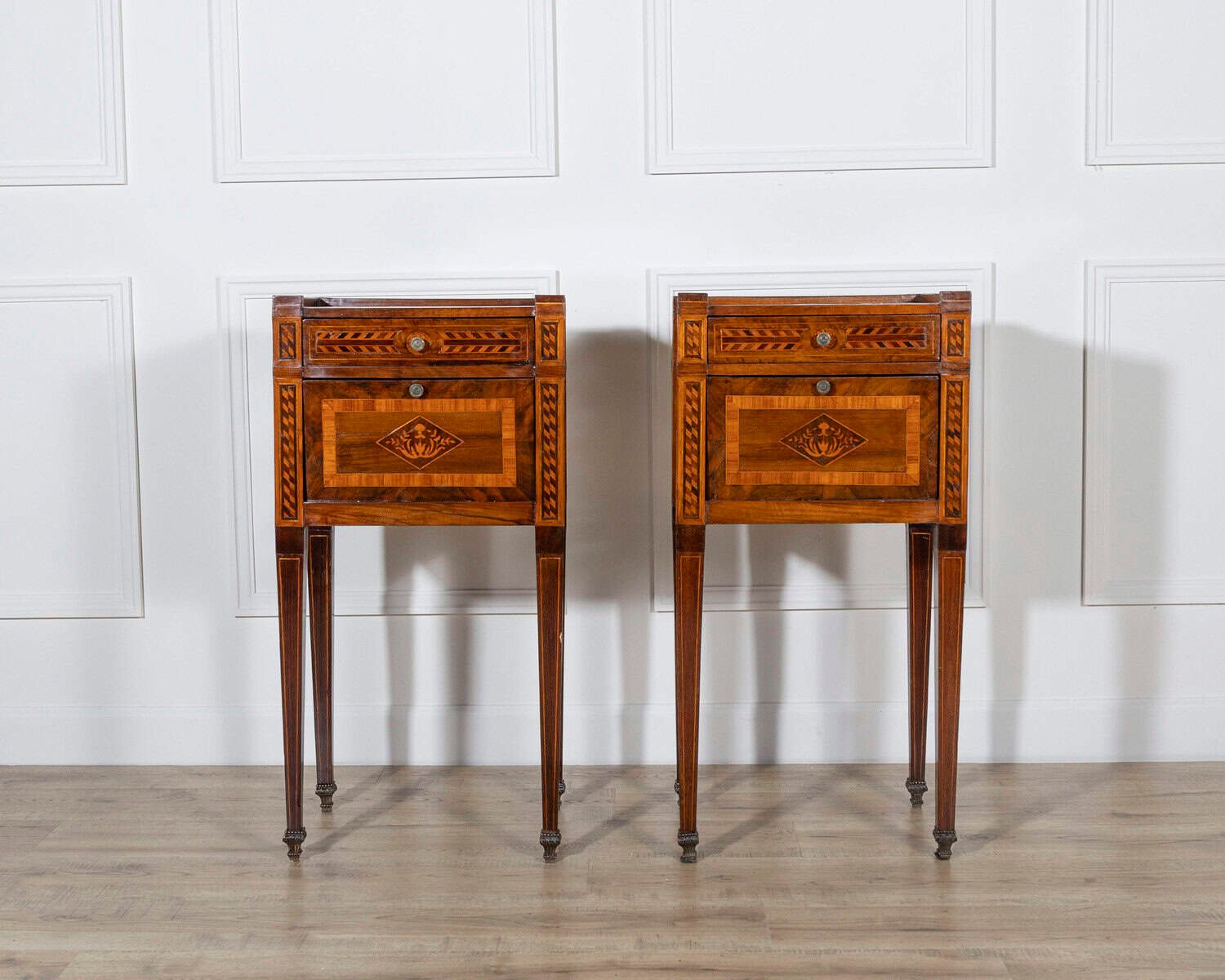 Italian 18th Century Neoclassical Inlaid and Veneered Bedside Tables - JAA