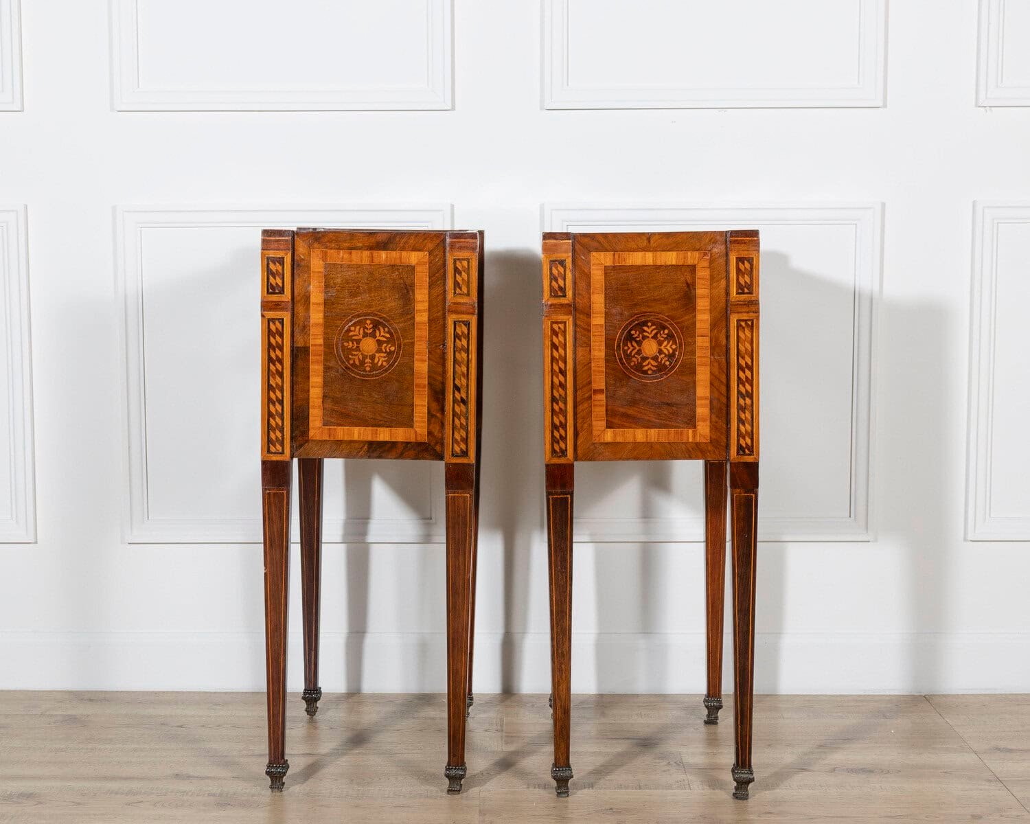 Italian 18th Century Neoclassical Inlaid and Veneered Bedside Tables - JAA