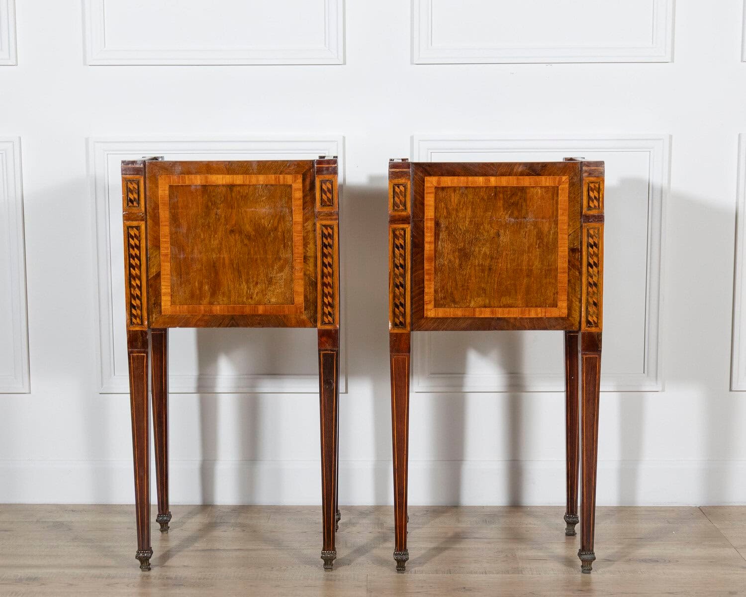 Italian 18th Century Neoclassical Inlaid and Veneered Bedside Tables - JAA