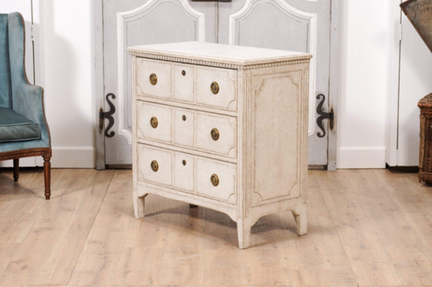 19th Century Scandinavian Three-Drawer Chest with Carved Motifs - JAA