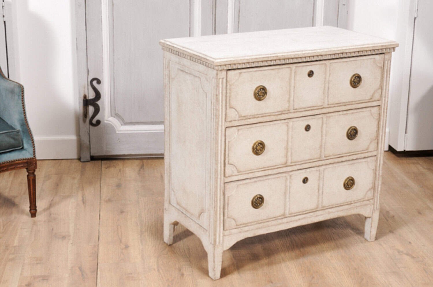 19th Century Scandinavian Three-Drawer Chest with Carved Motifs - JAA