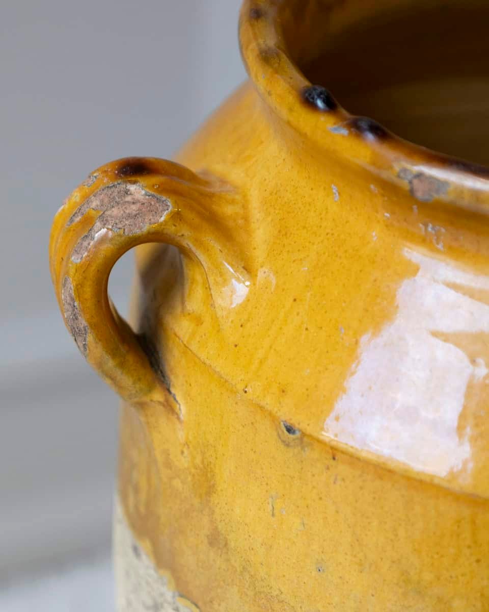 French 19th Century Large Glazed Terracotta Jug with Ochre Yellow Glaze - JAA
