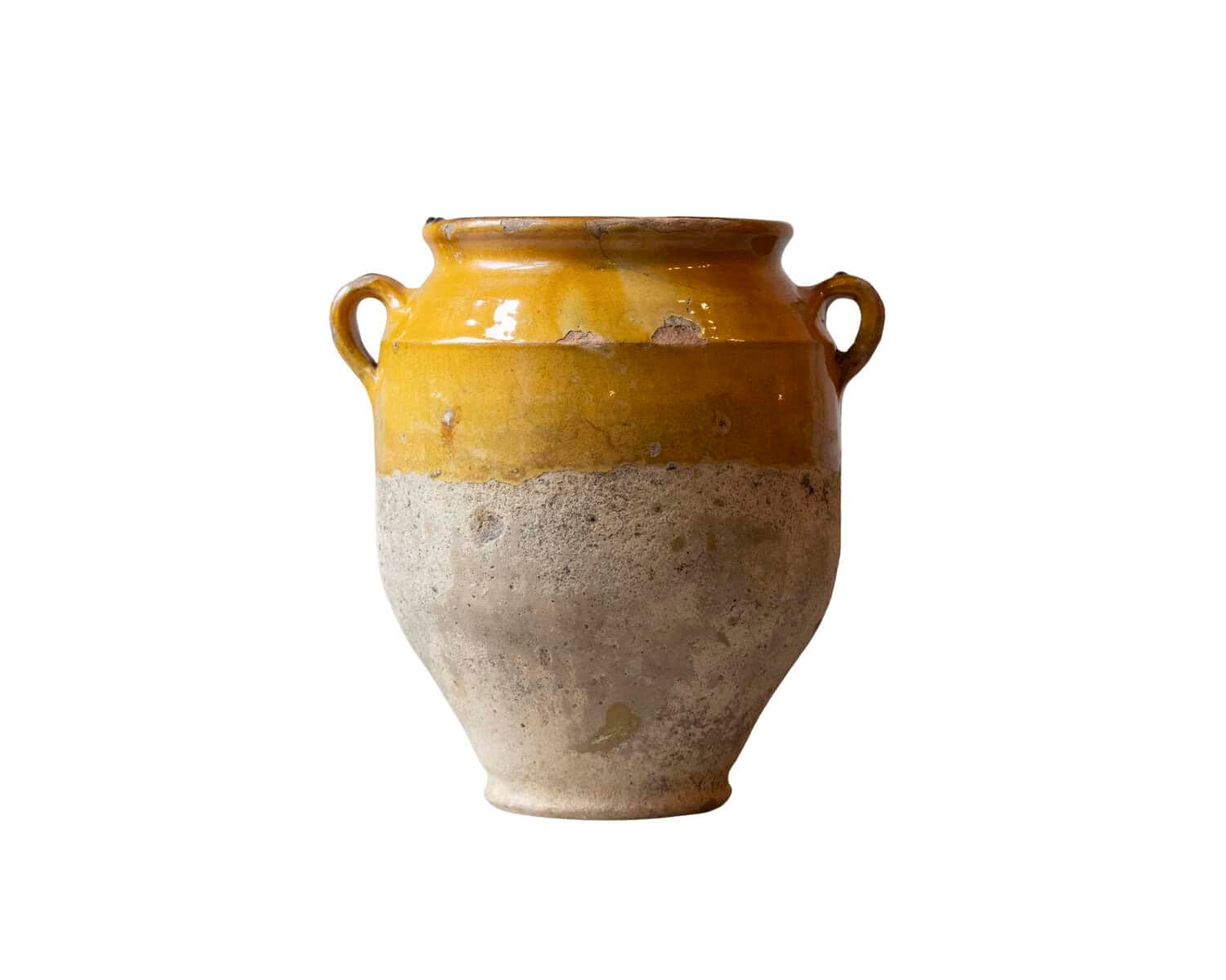 French 19th Century Large Glazed Terracotta Jug with Ochre Yellow Glaze - JAA