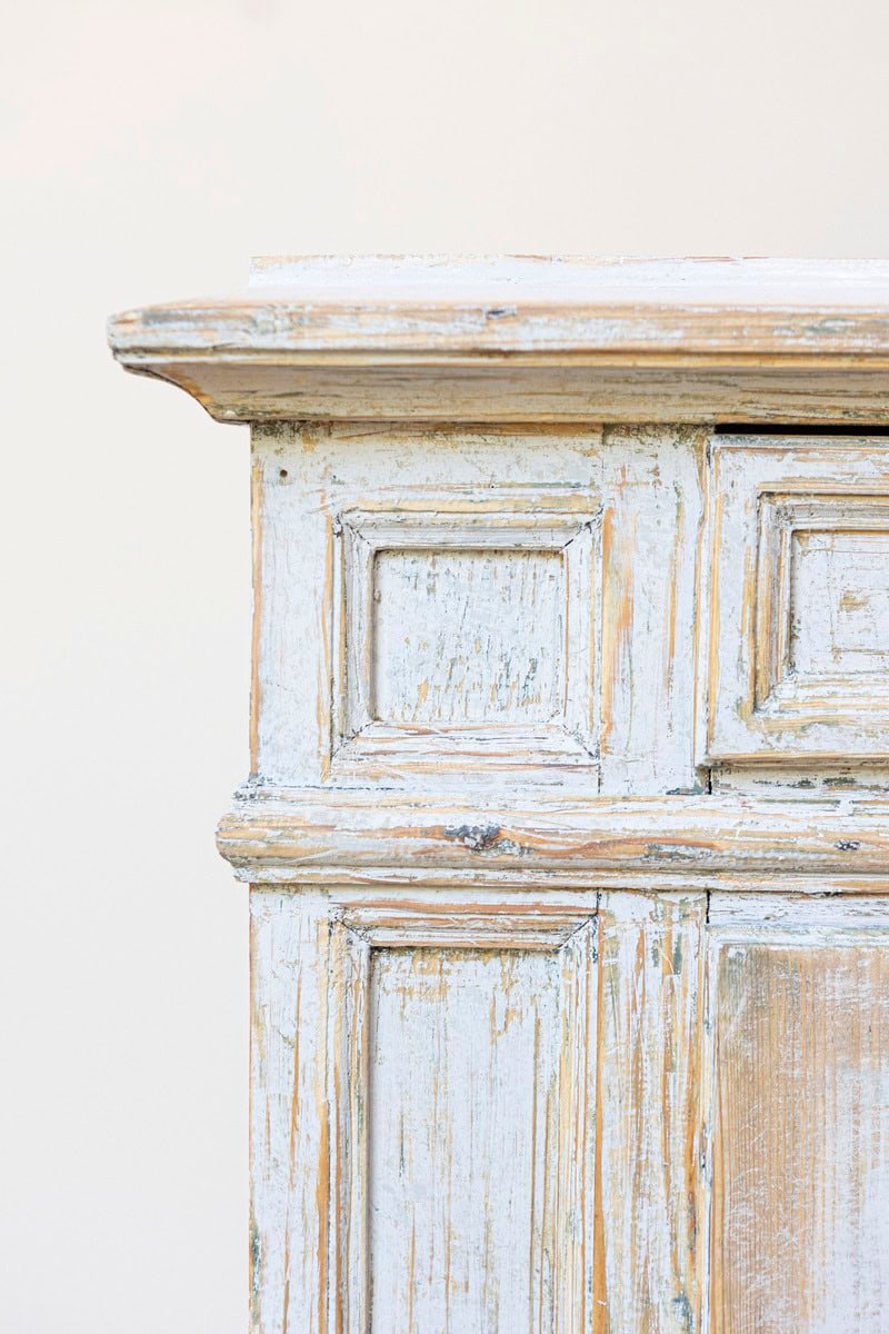 1880s Swedish Neutral Grey Painted Small Cabinet with Single Drawer over Door - JAA