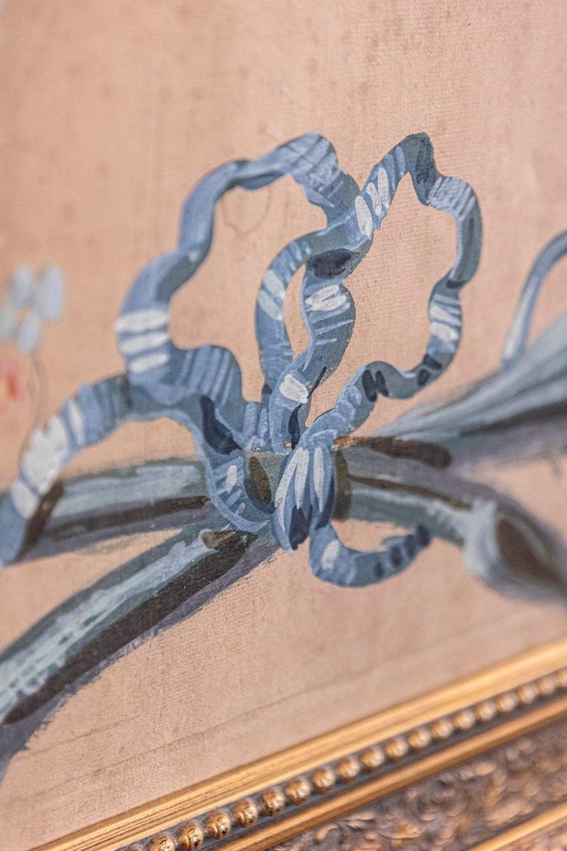 French Directoire Period Floral Painted Panel in Gilded Frame, circa 1790 - JAA