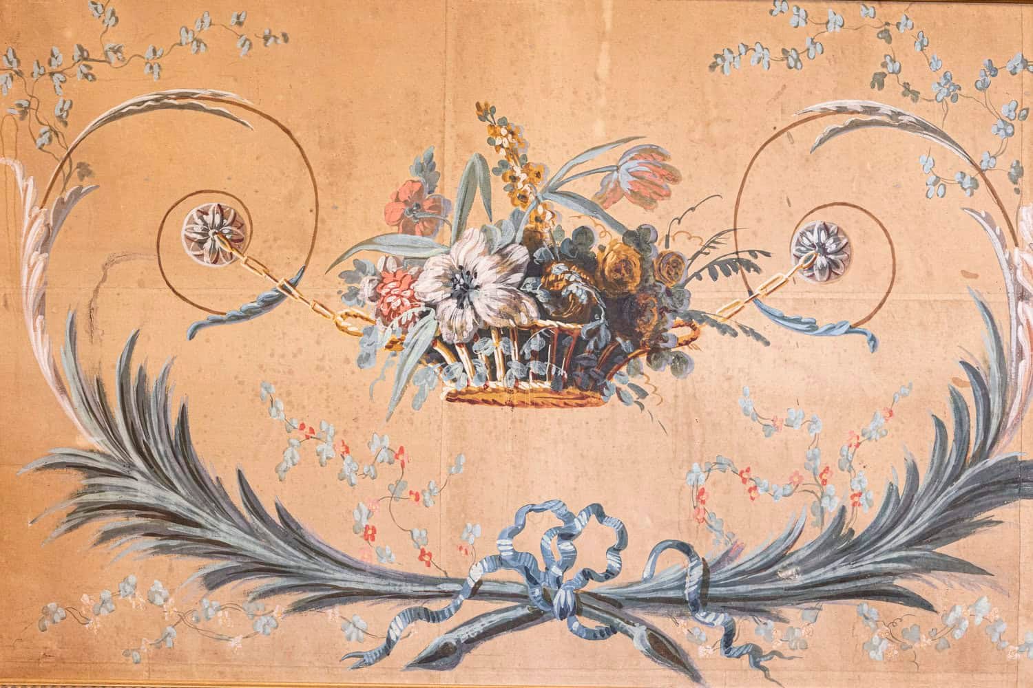 French Directoire Period Floral Painted Panel in Gilded Frame, circa 1790 - JAA