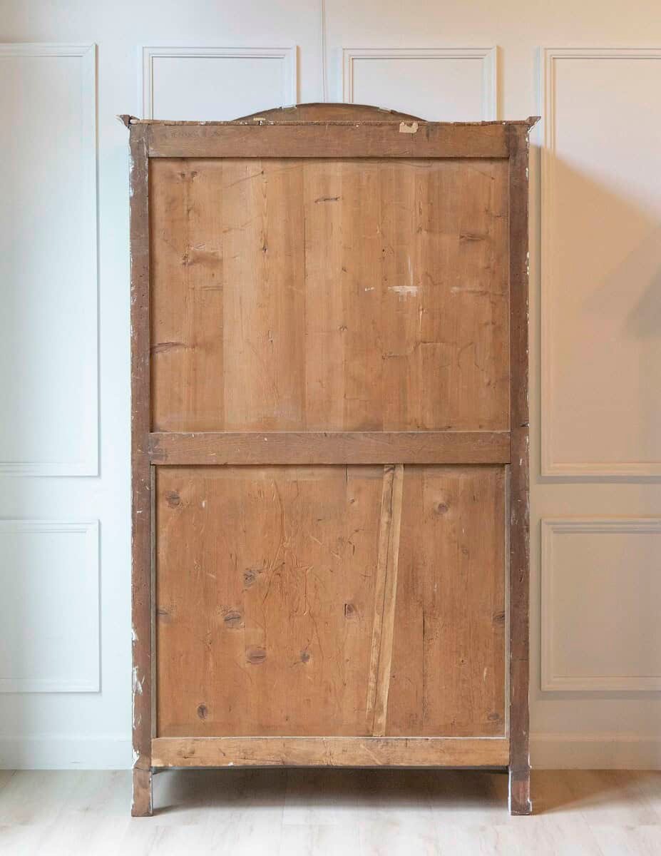 Italian 19th Century Blue Lacquered Cherrywood Wardrobe with Turned Columns and Original Cremonese Hardware - JAA