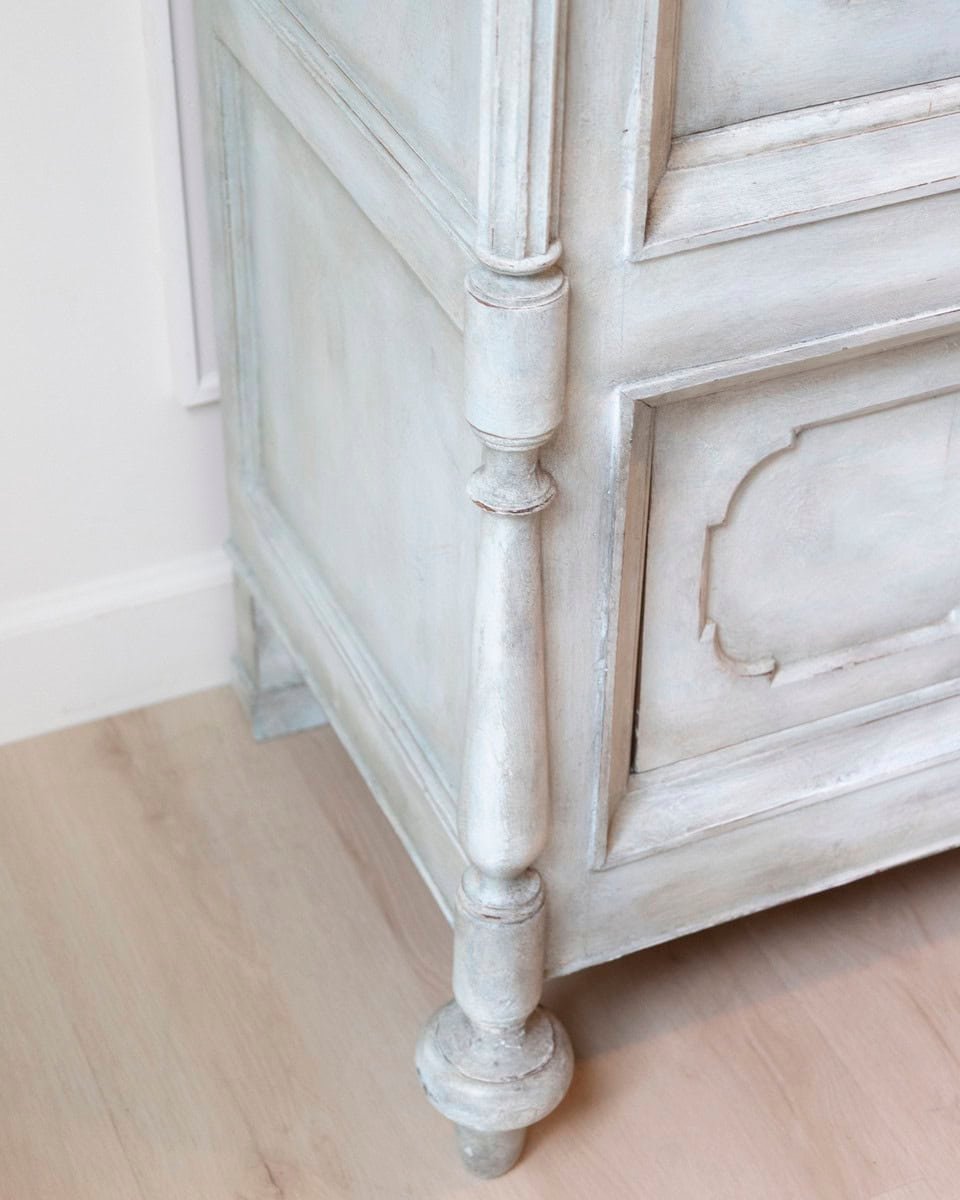 Italian 19th Century Blue Lacquered Cherrywood Wardrobe with Turned Columns and Original Cremonese Hardware - JAA