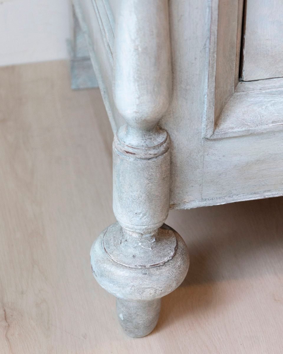 Italian 19th Century Blue Lacquered Cherrywood Wardrobe with Turned Columns and Original Cremonese Hardware - JAA