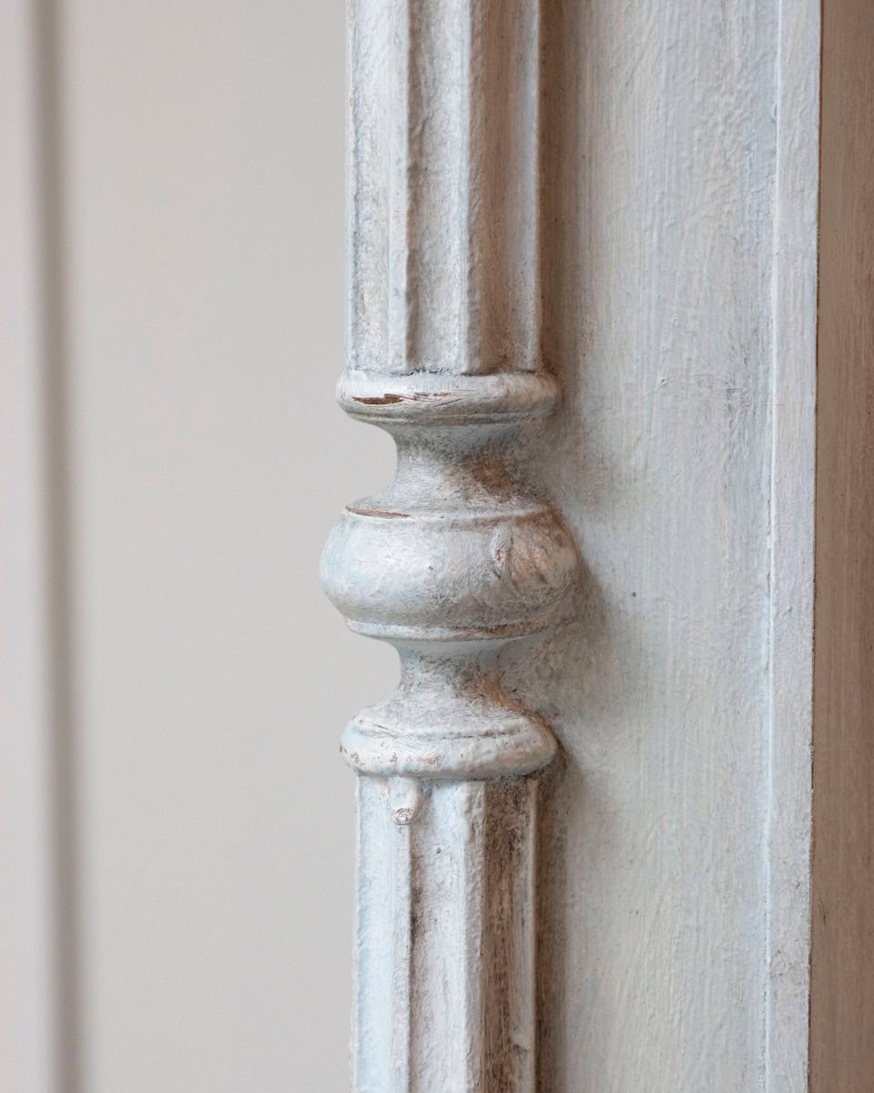 Italian 19th Century Blue Lacquered Cherrywood Wardrobe with Turned Columns and Original Cremonese Hardware - JAA