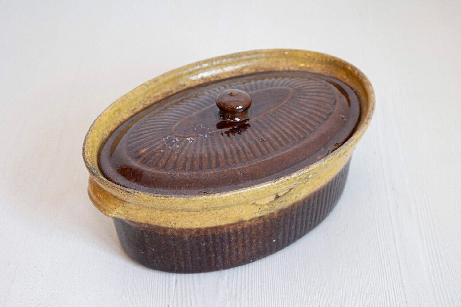 French 19th Century Rustic Covered Pâté Terrine with Brown and Gold Glaze - JAA
