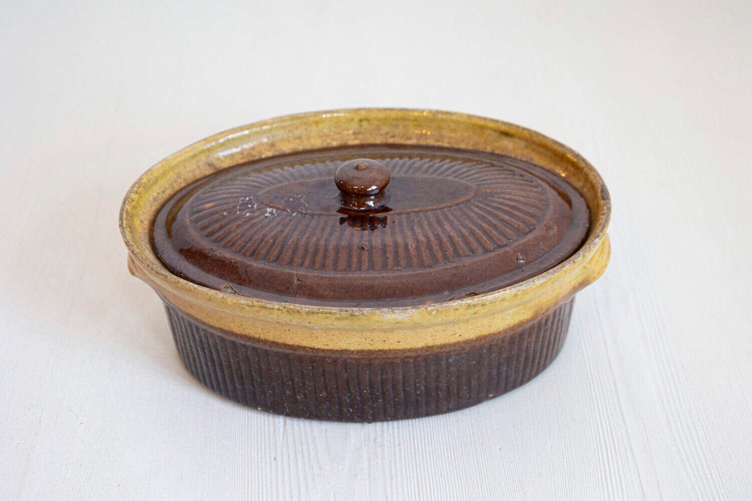 French 19th Century Rustic Covered Pâté Terrine with Brown and Gold Glaze - JAA