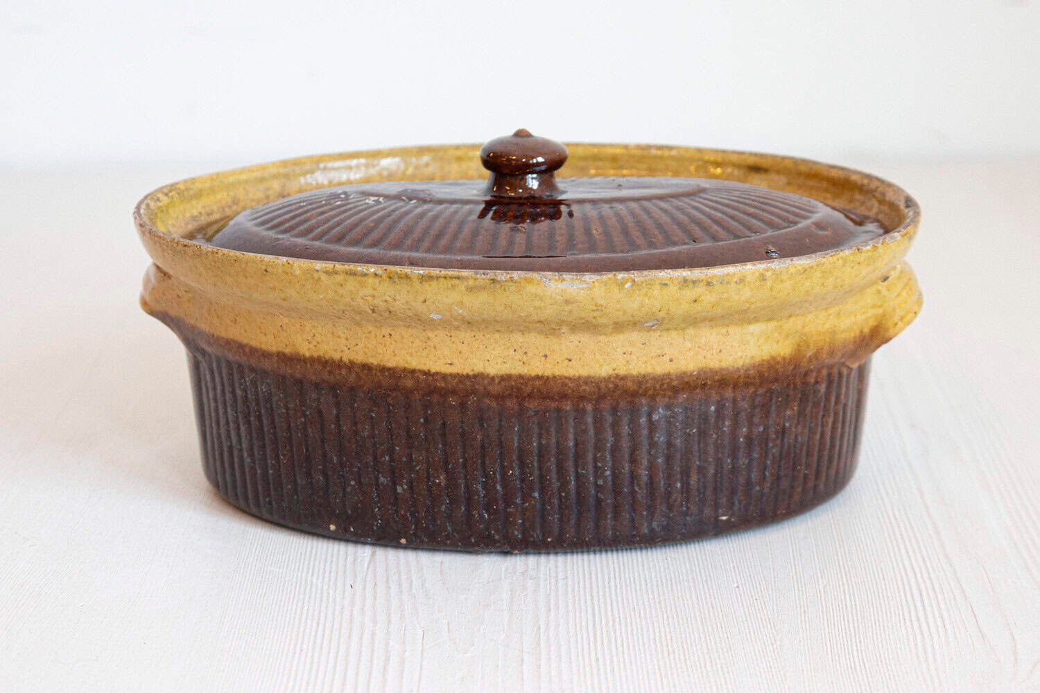 French 19th Century Rustic Covered Pâté Terrine with Brown and Gold Glaze - JAA