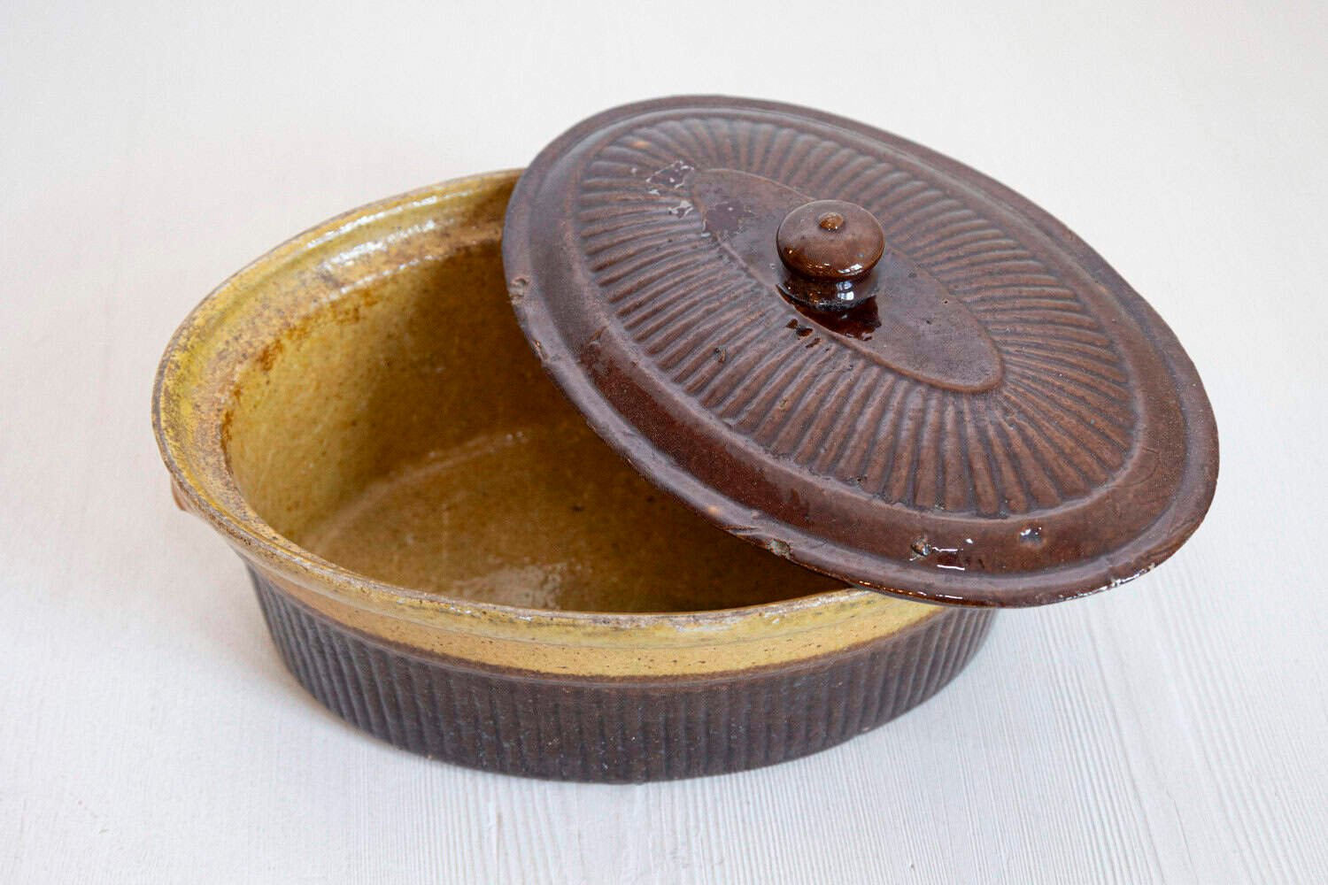 French 19th Century Rustic Covered Pâté Terrine with Brown and Gold Glaze - JAA